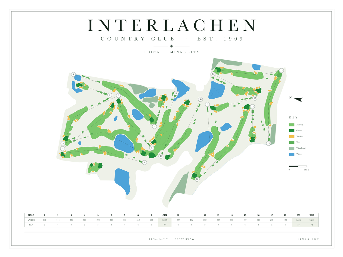 Interlachen golf course map poster, Chalk, landscape