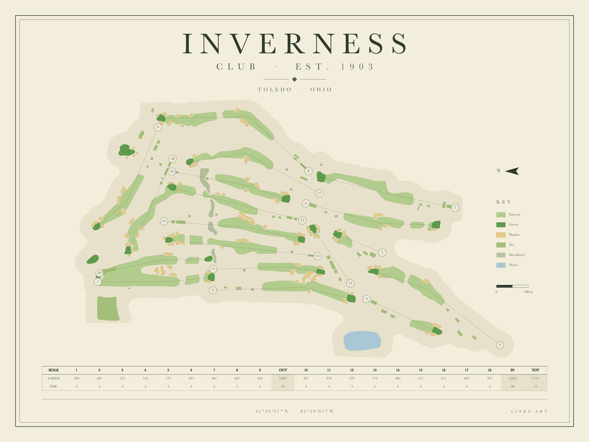 Inverness golf course map poster, landscape