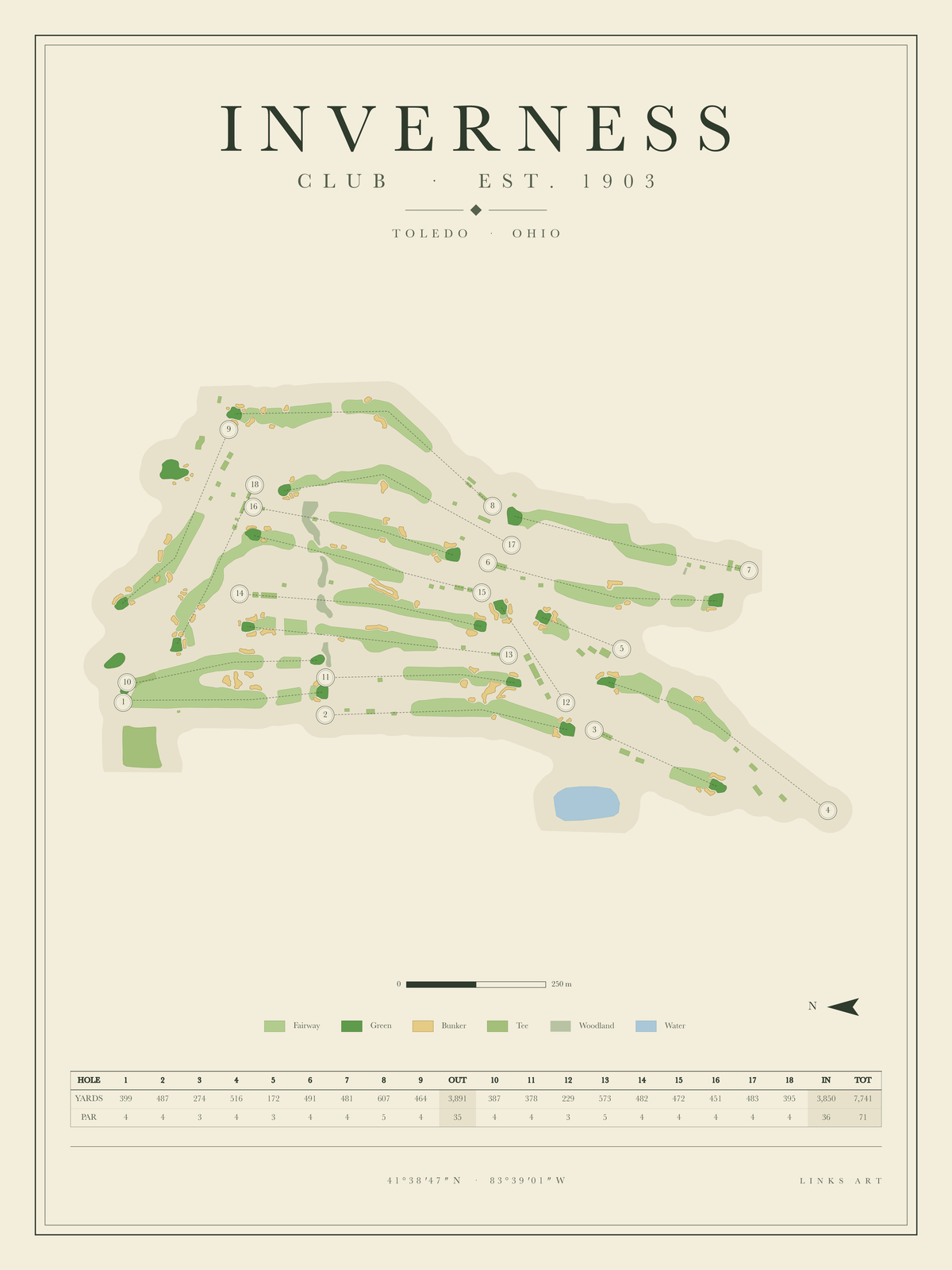 Inverness golf course map poster, portrait