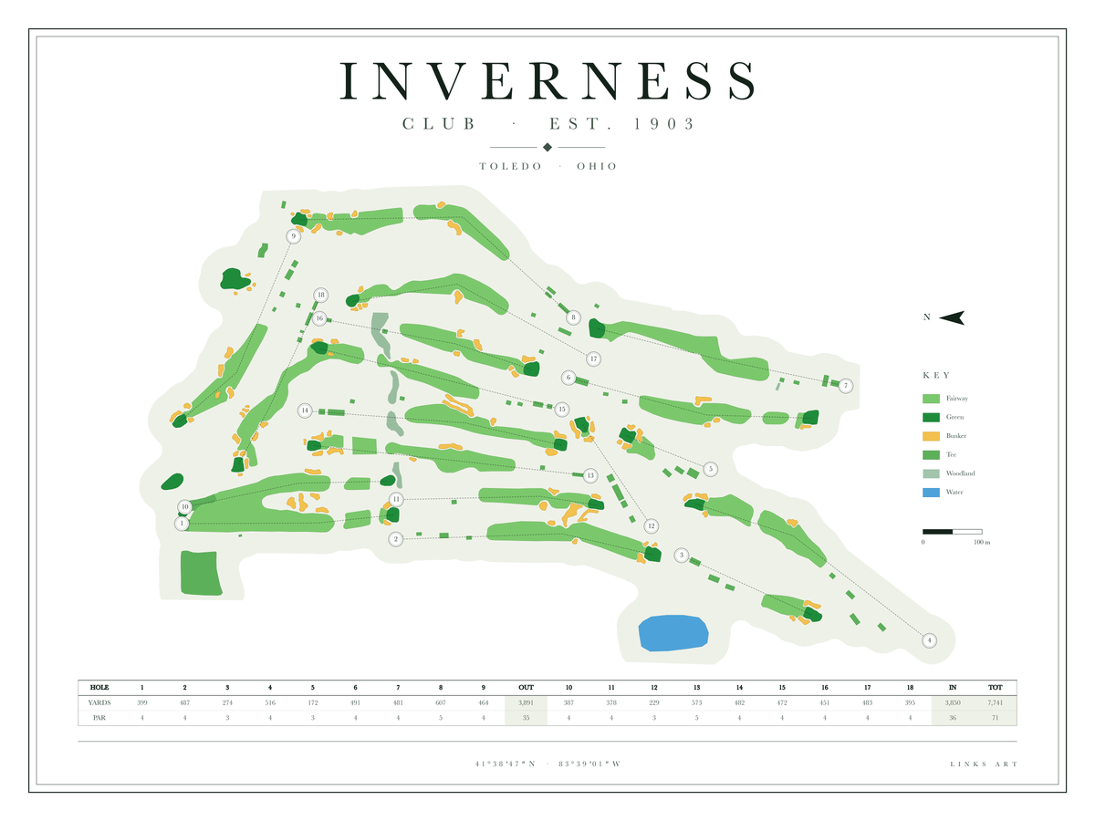 Inverness golf course map poster, Chalk, landscape