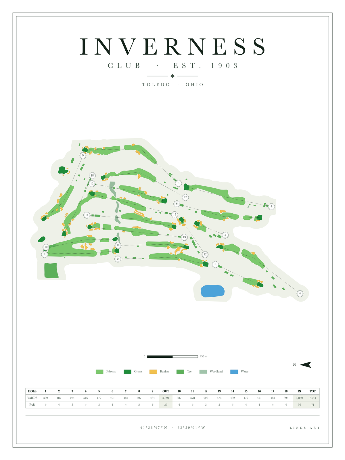 Inverness golf course map poster, Chalk, portrait