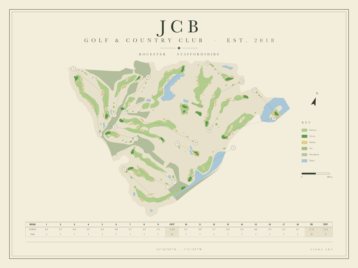 Jcb golf course map poster, landscape