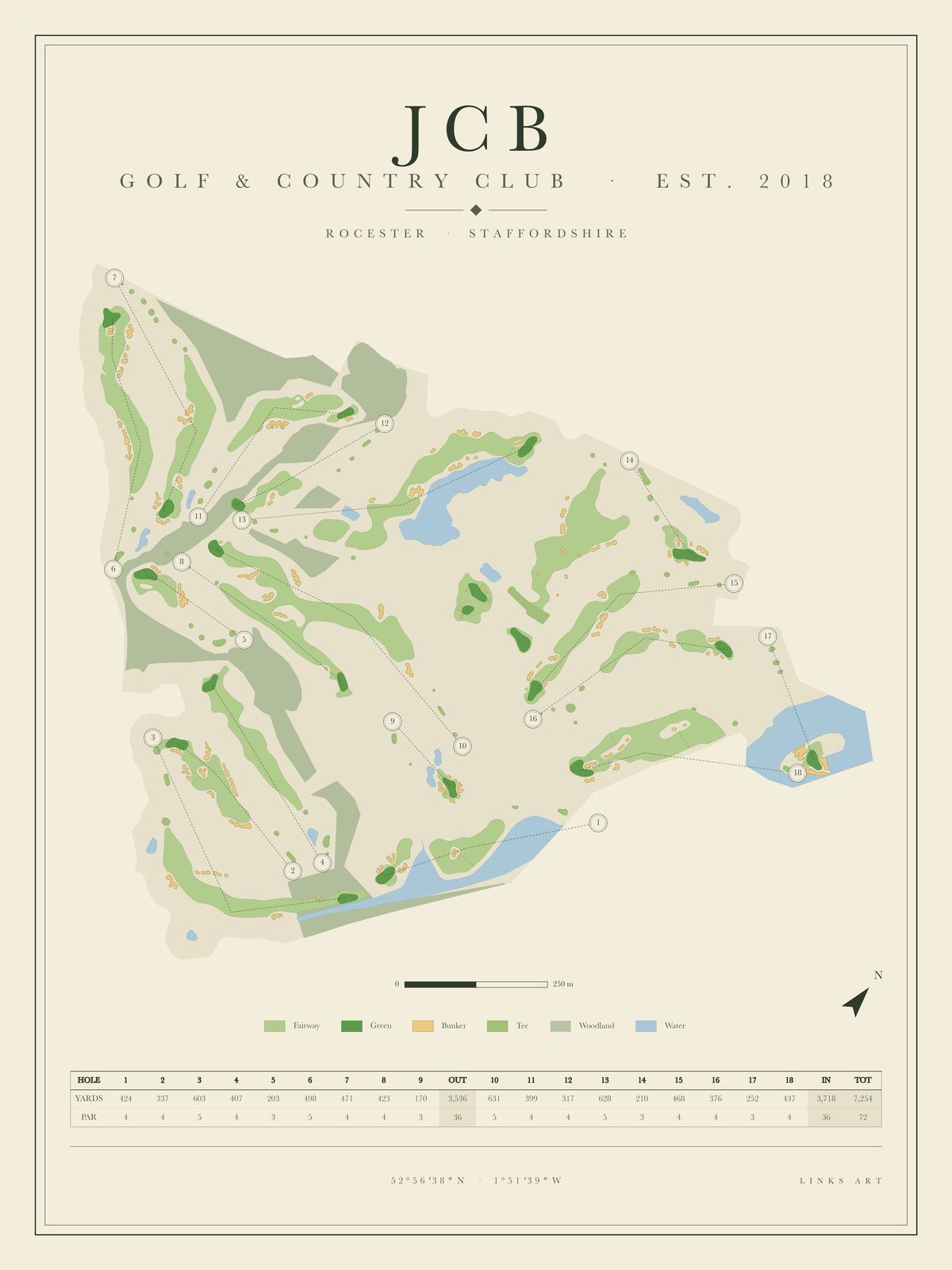 Jcb golf course map poster, portrait