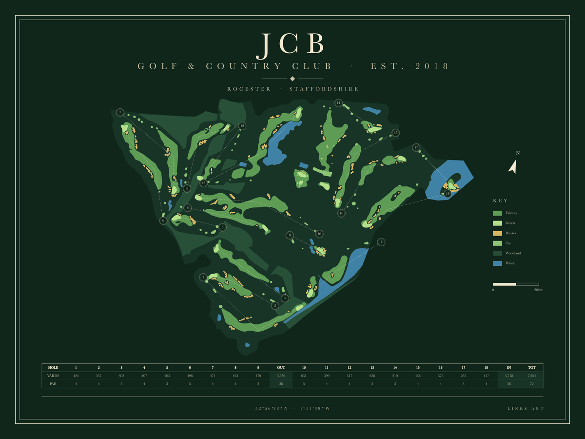 Jcb golf course map poster, Fescue, landscape