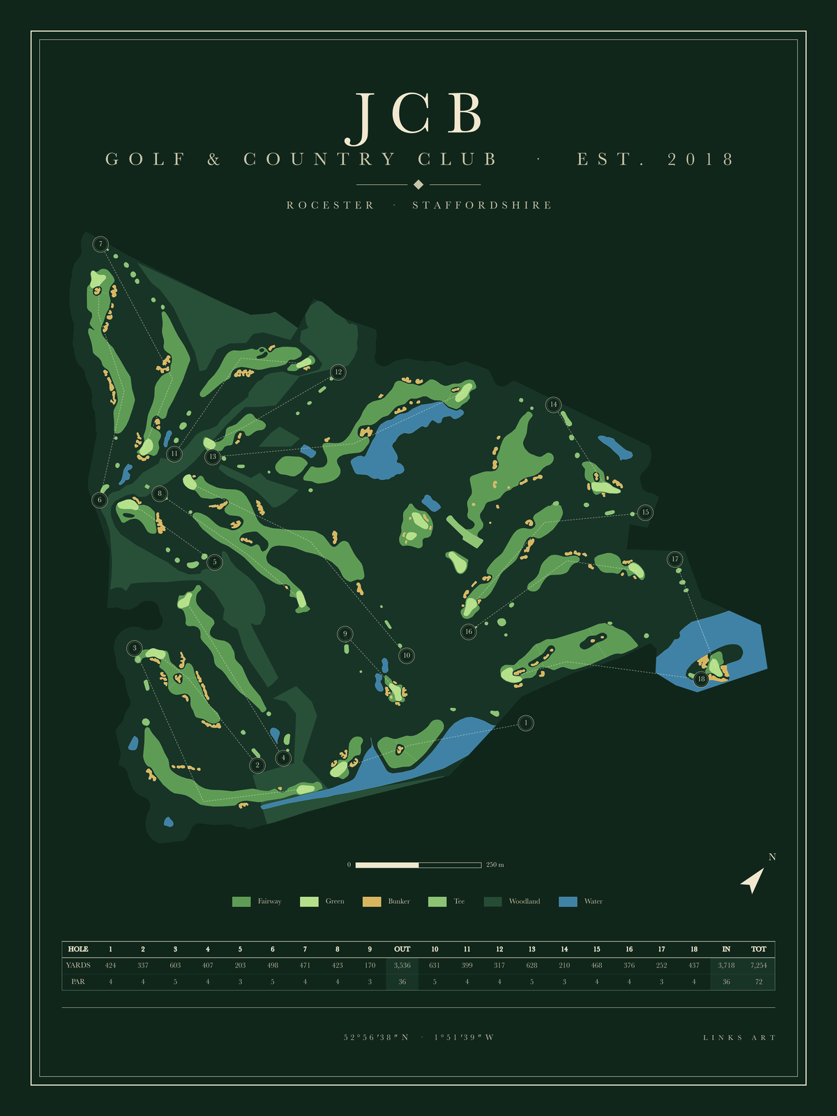 Jcb golf course map poster, Fescue, portrait