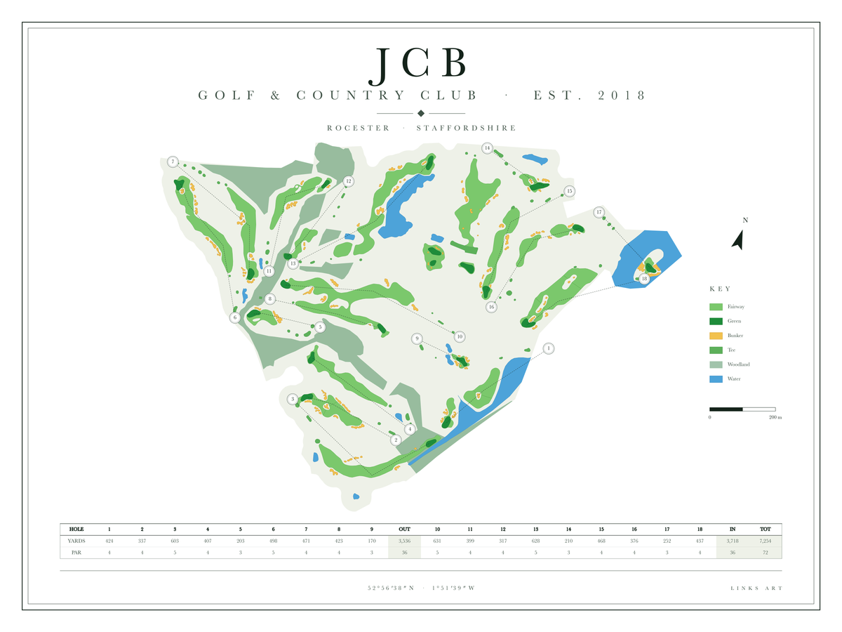 Jcb golf course map poster, Chalk, landscape