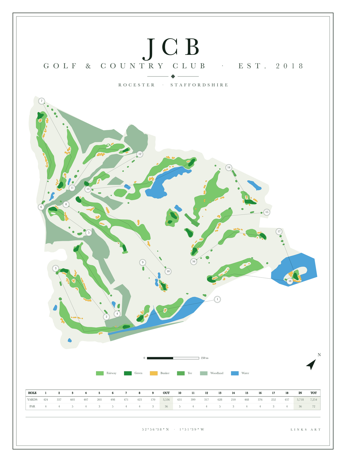 Jcb golf course map poster, Chalk, portrait