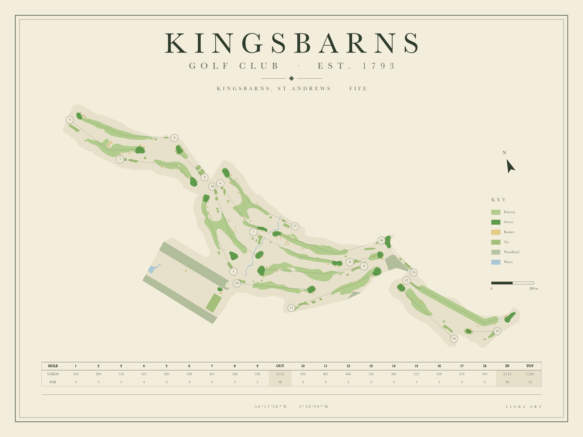 Kingsbarns golf course map poster, landscape