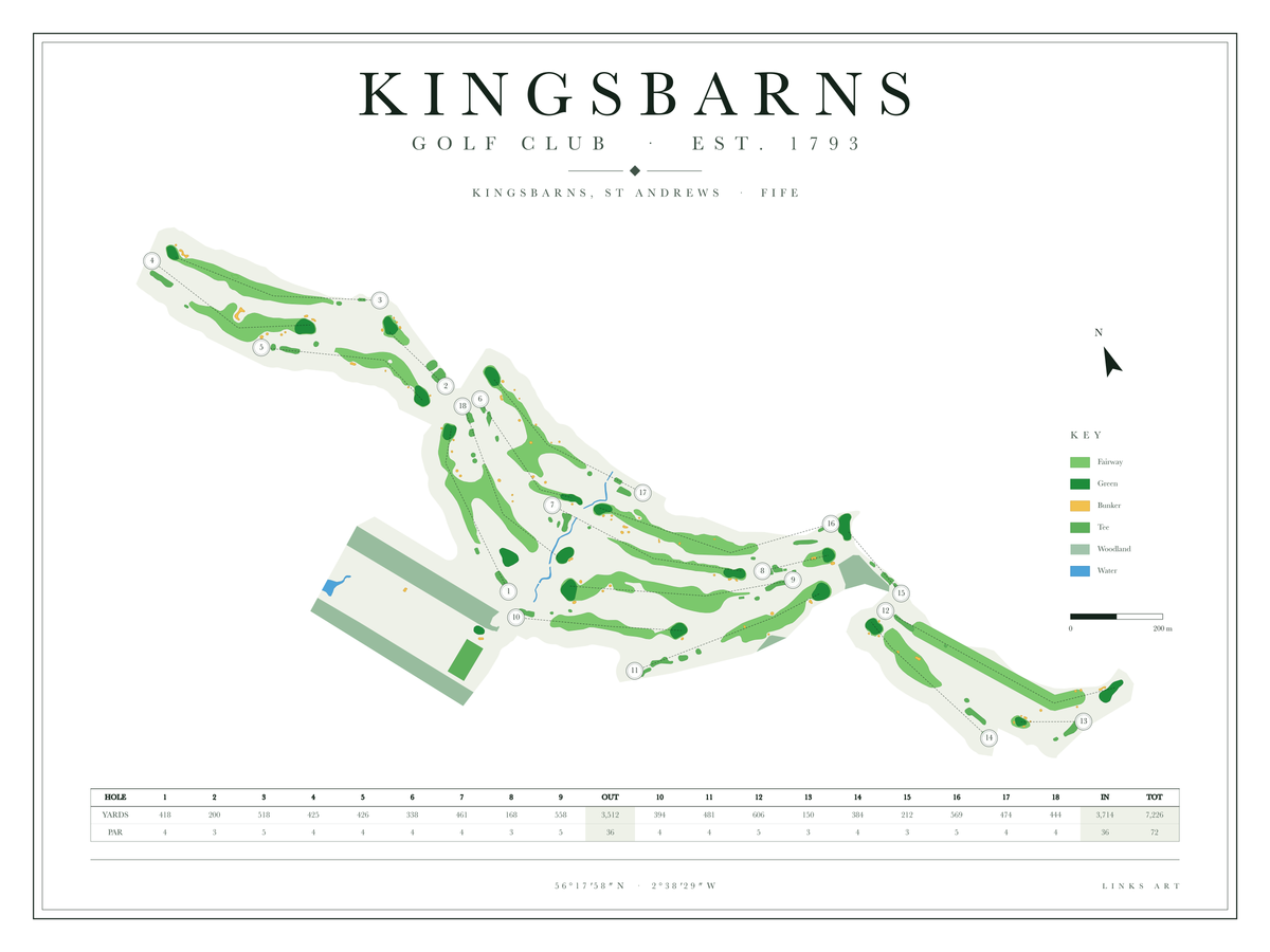 Kingsbarns golf course map poster, Chalk, landscape
