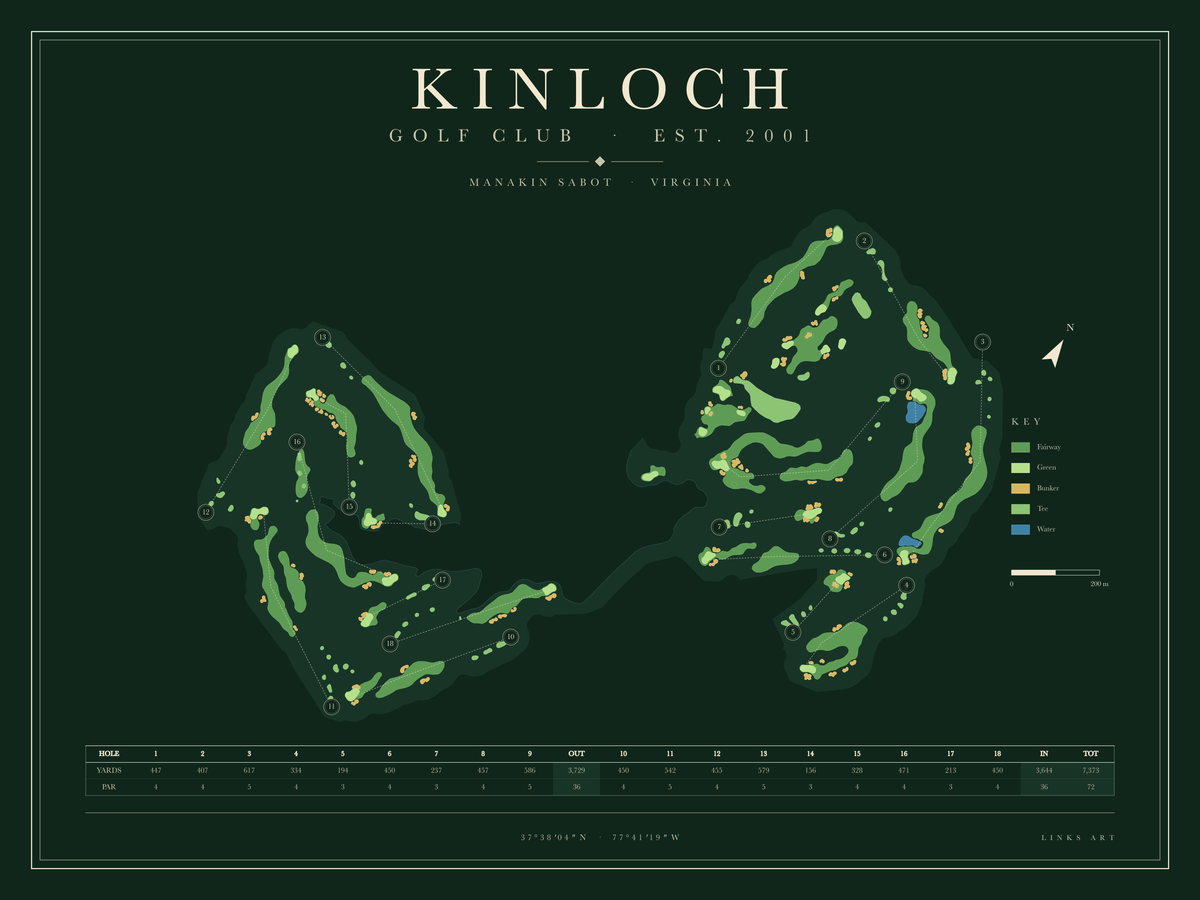 Kinloch golf course map poster, Fescue, landscape