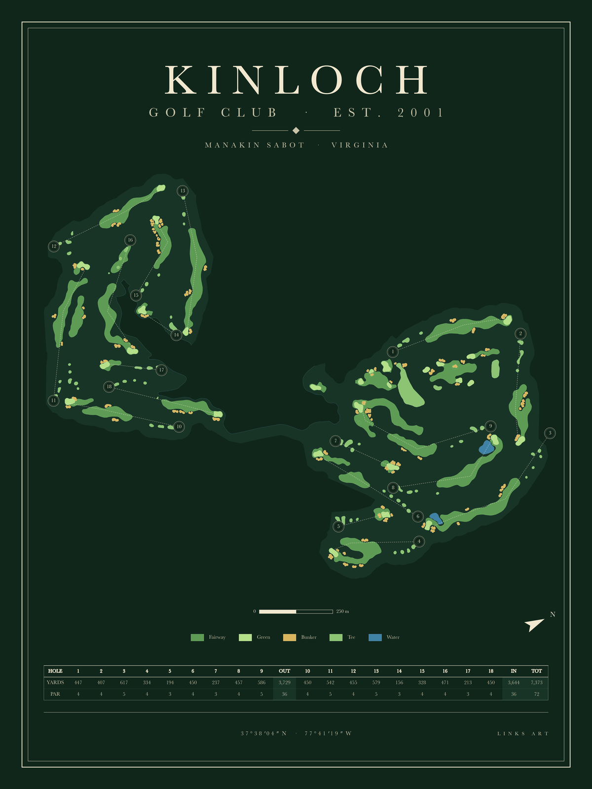 Kinloch golf course map poster, Fescue, portrait