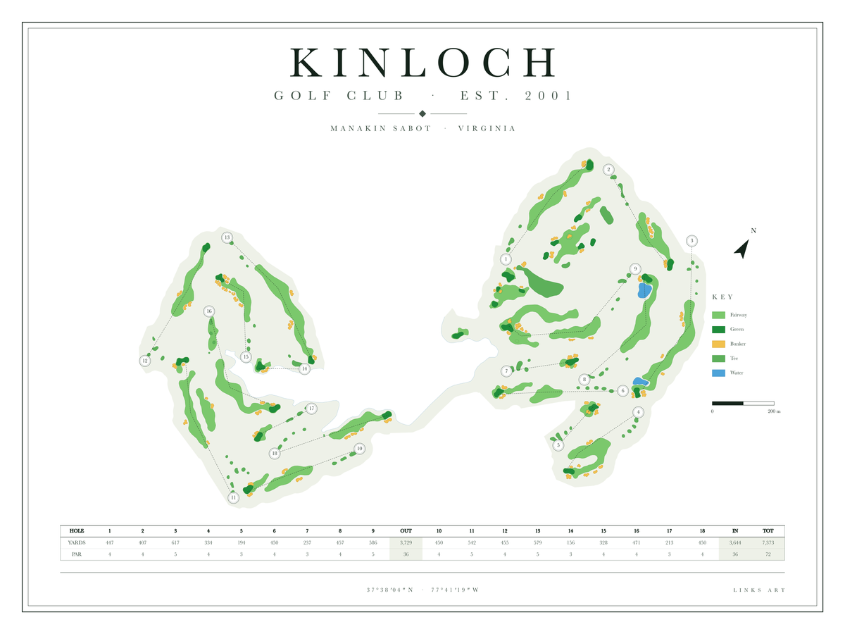 Kinloch golf course map poster, Chalk, landscape