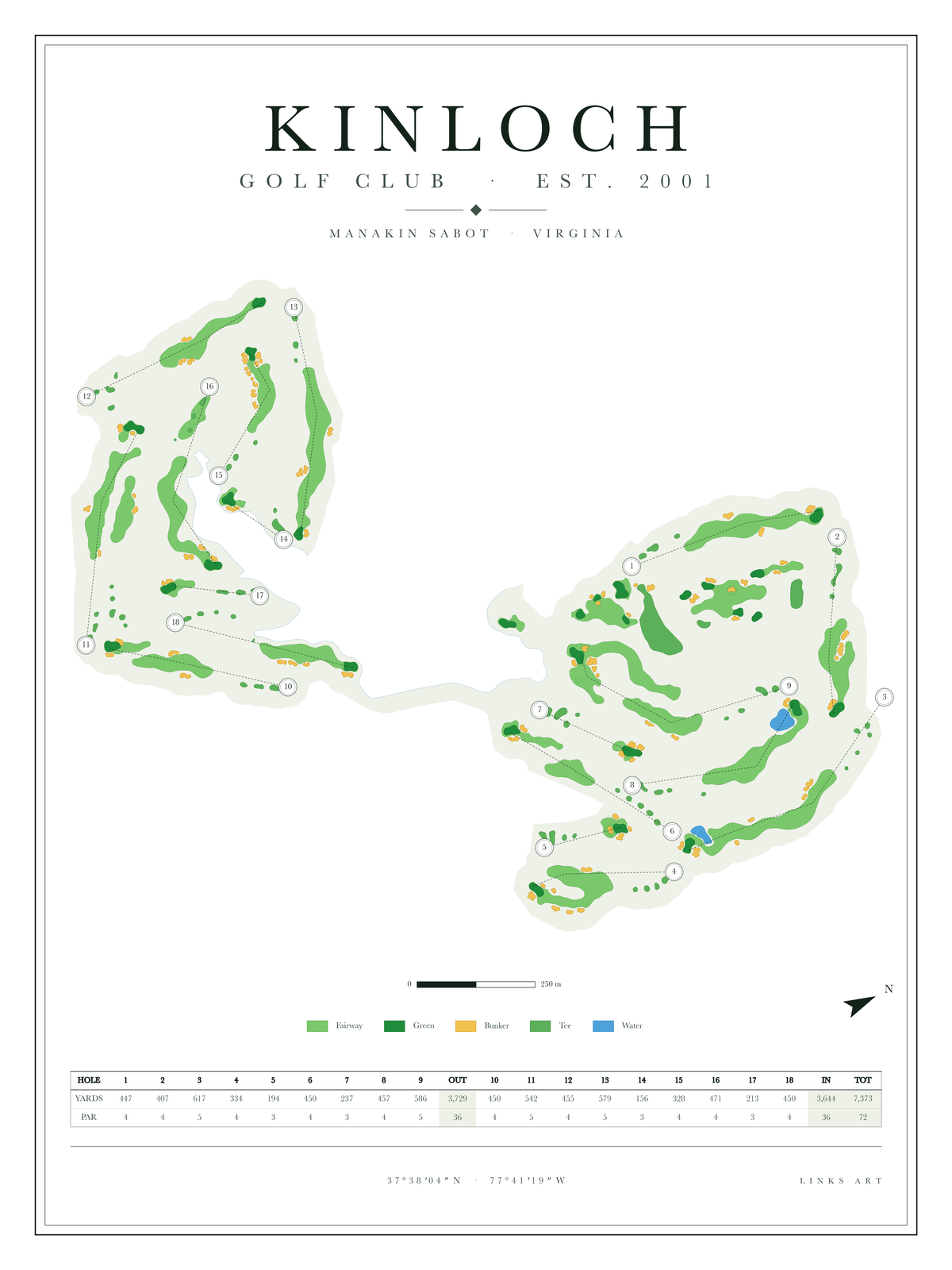 Kinloch golf course map poster, Chalk, portrait