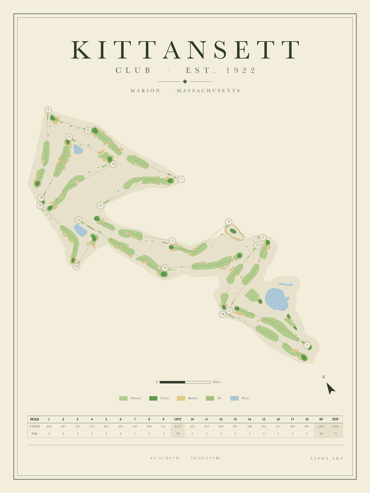 Kittansett golf course map poster, portrait