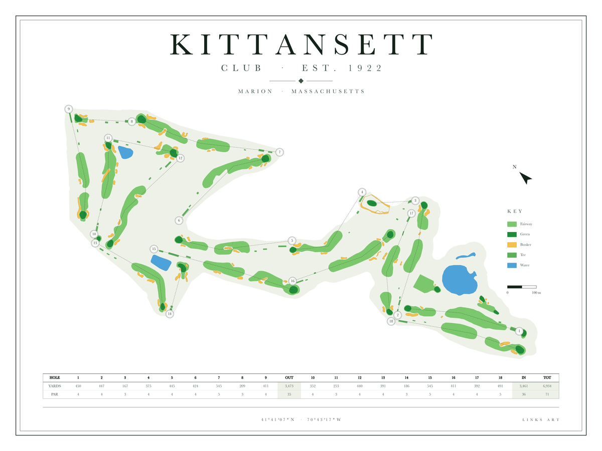 Kittansett golf course map poster, Chalk, landscape