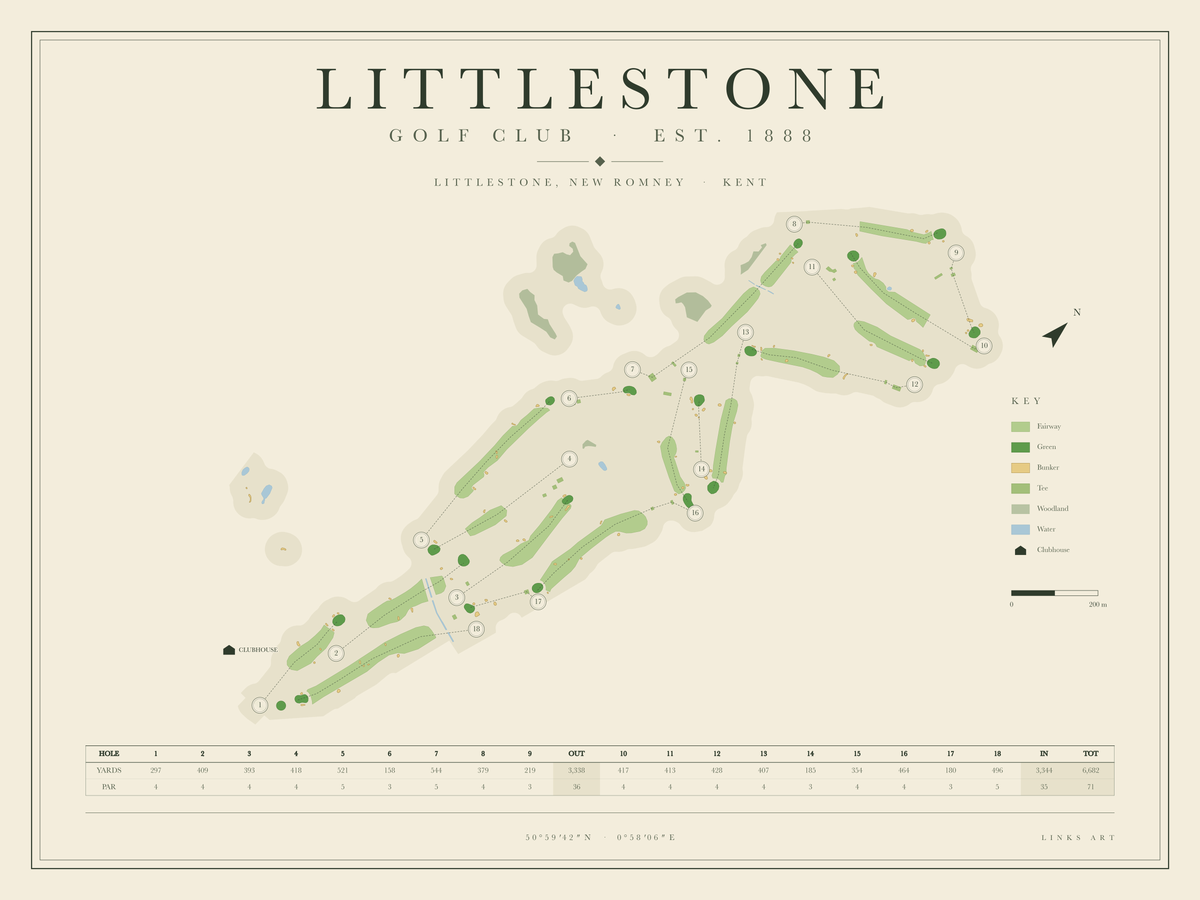 Littlestone golf course map poster, landscape