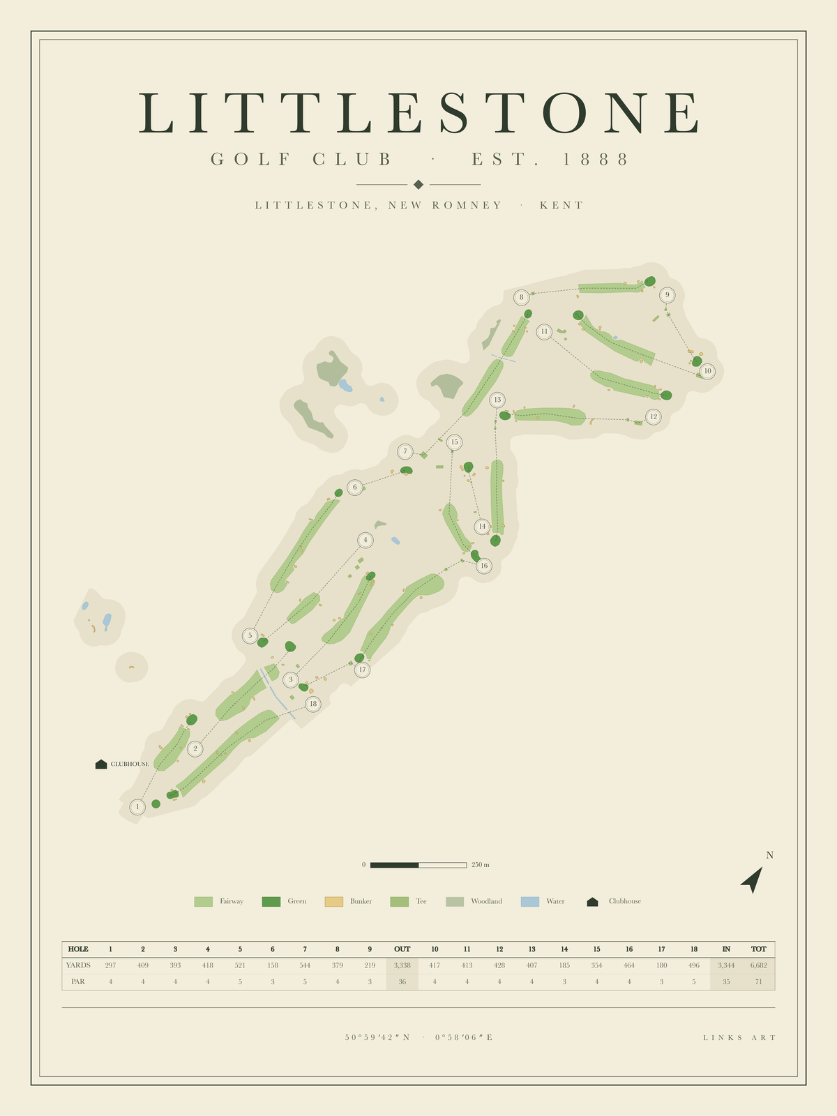 Littlestone golf course map poster, portrait