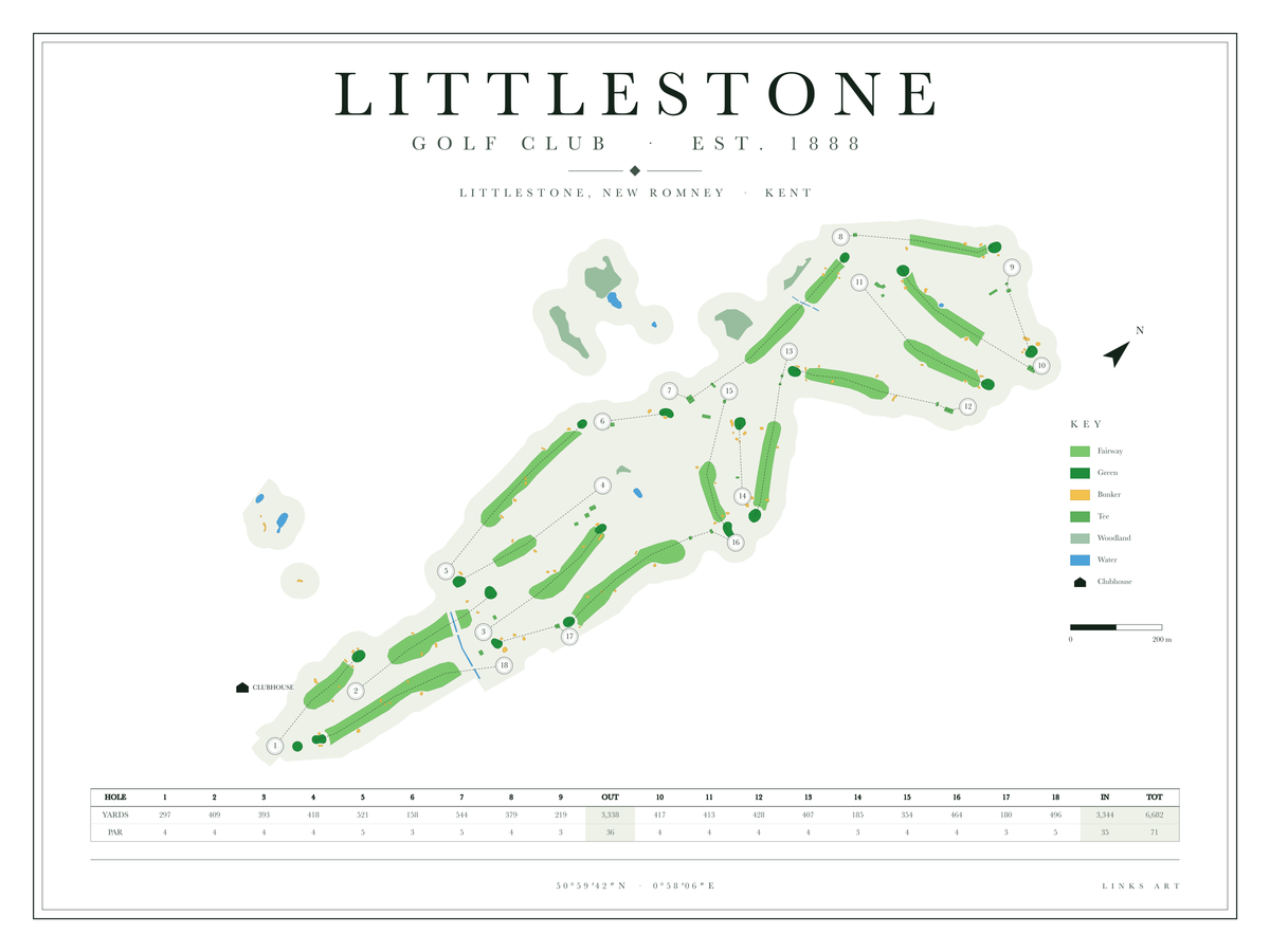 Littlestone golf course map poster, Chalk, landscape