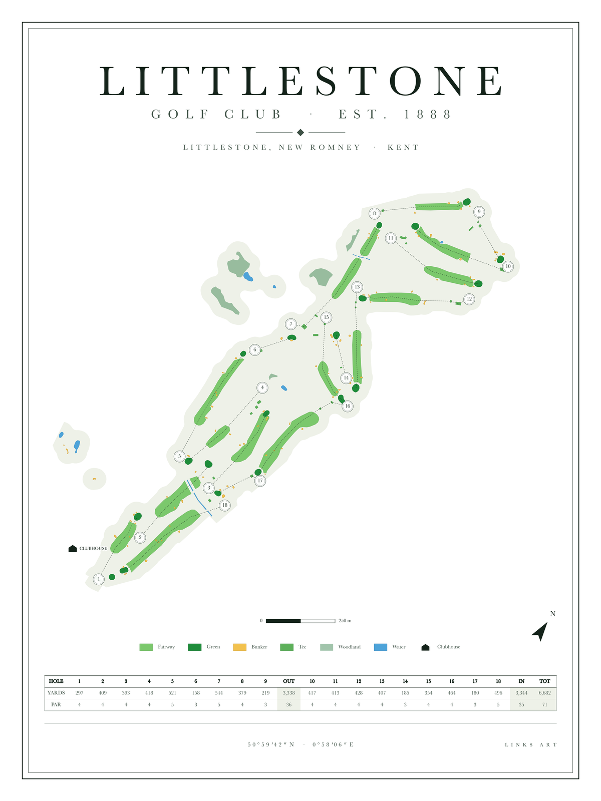 Littlestone golf course map poster, Chalk, portrait