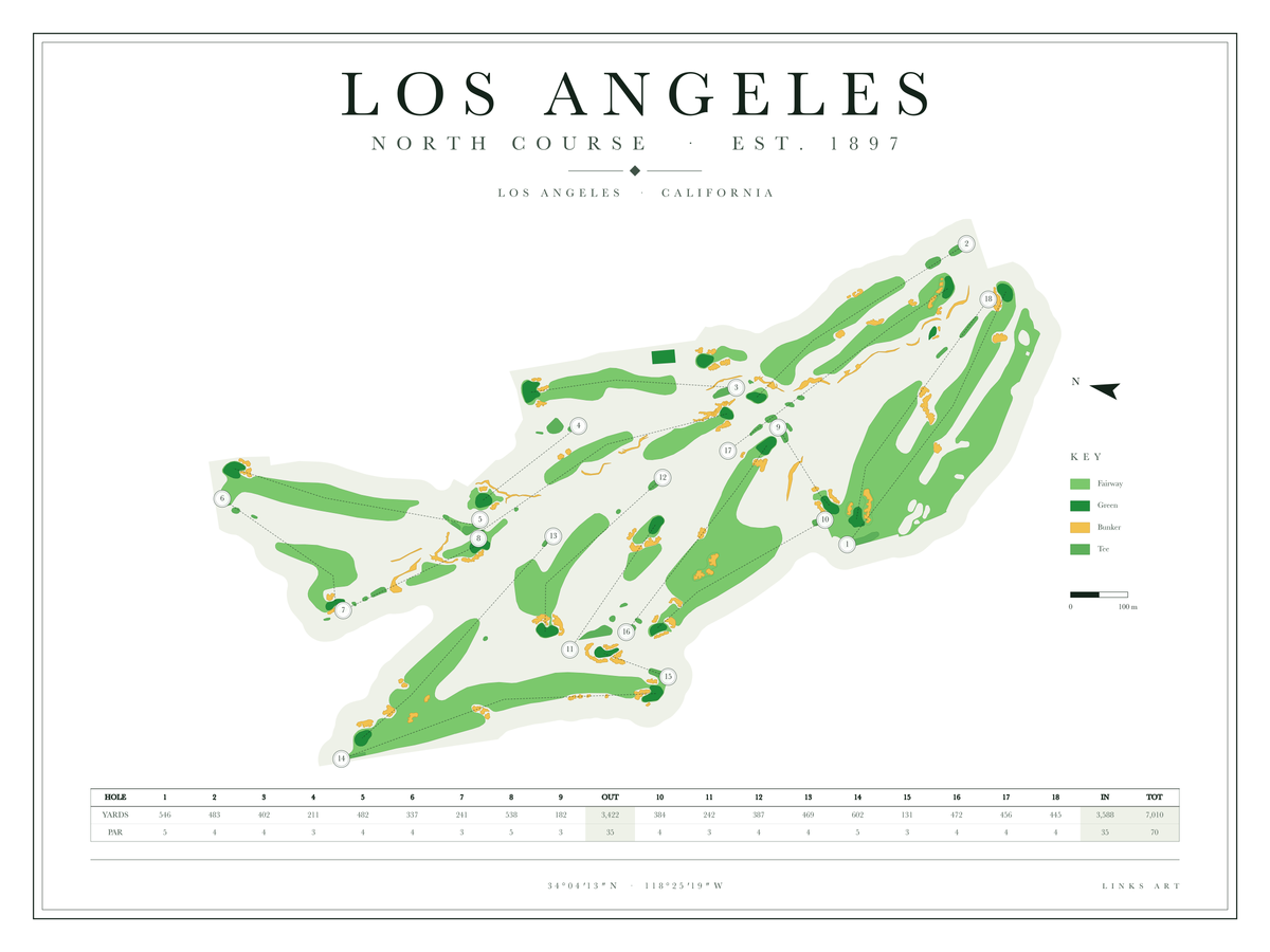 Los Angeles North Course golf course map poster, Chalk, landscape