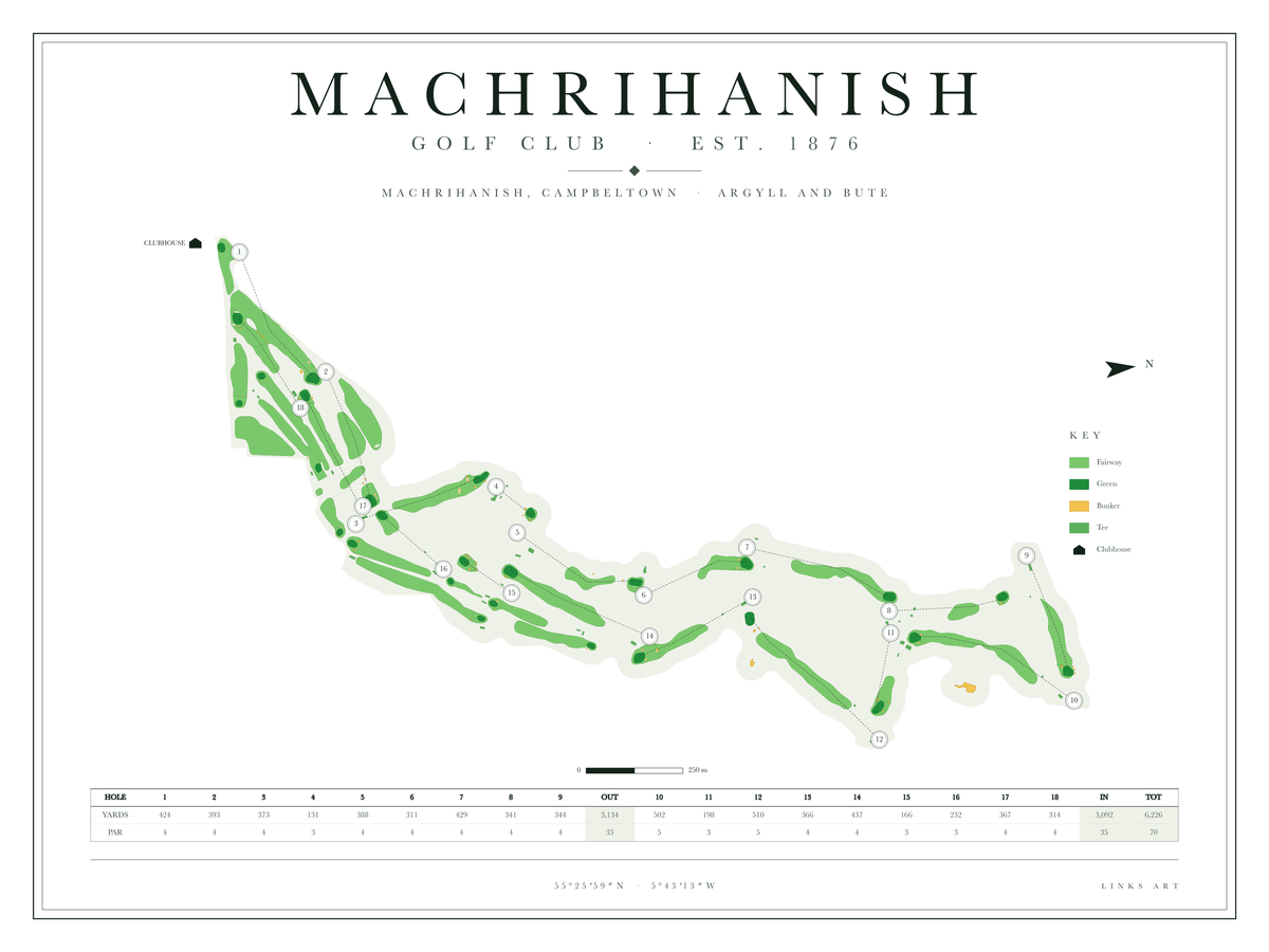 Machrihanish golf course map poster, Chalk, landscape