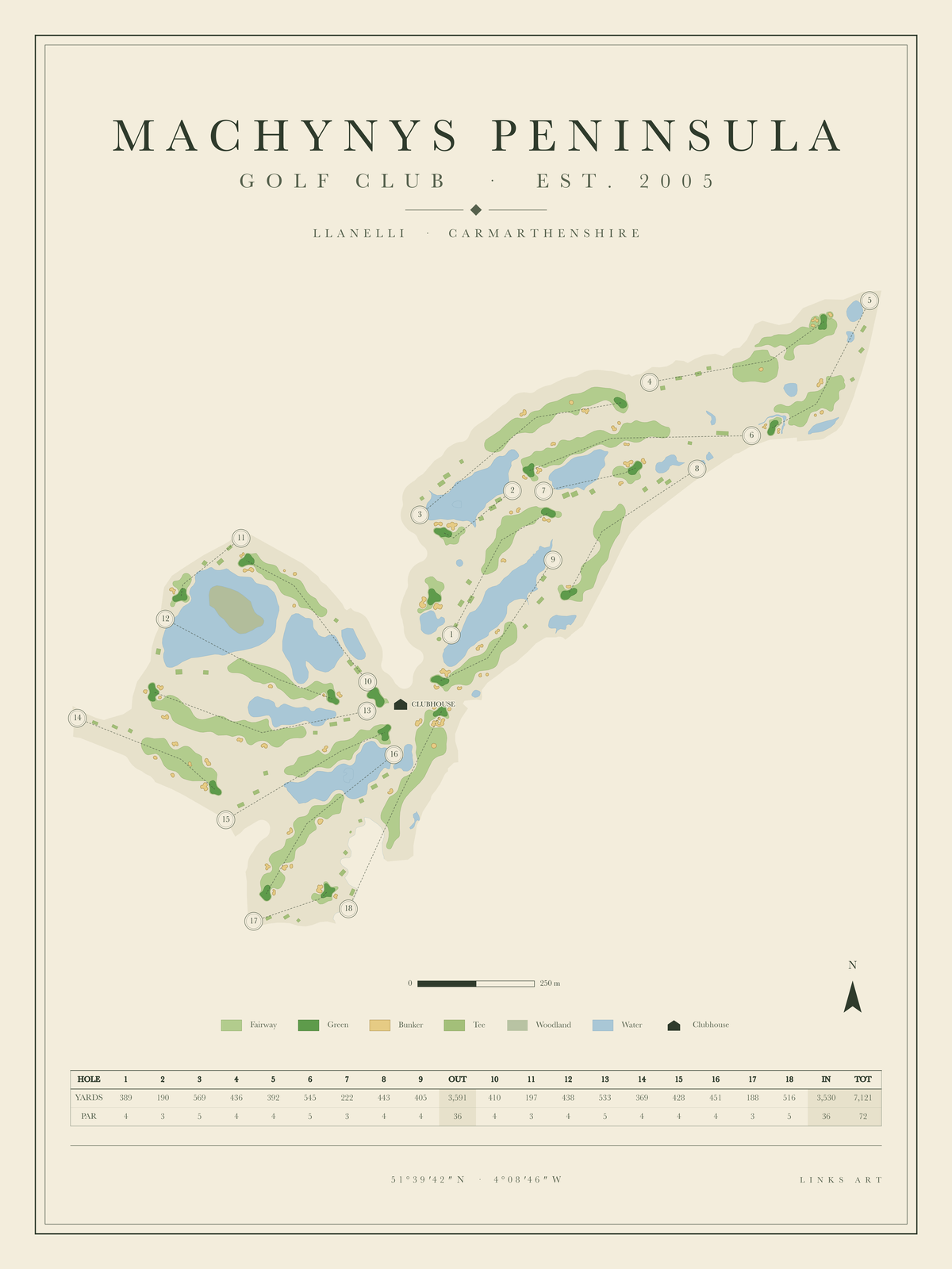 Machynys Peninsula golf course map poster, portrait