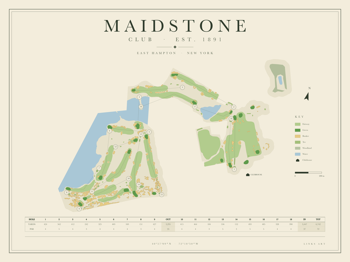 Maidstone golf course map poster, landscape