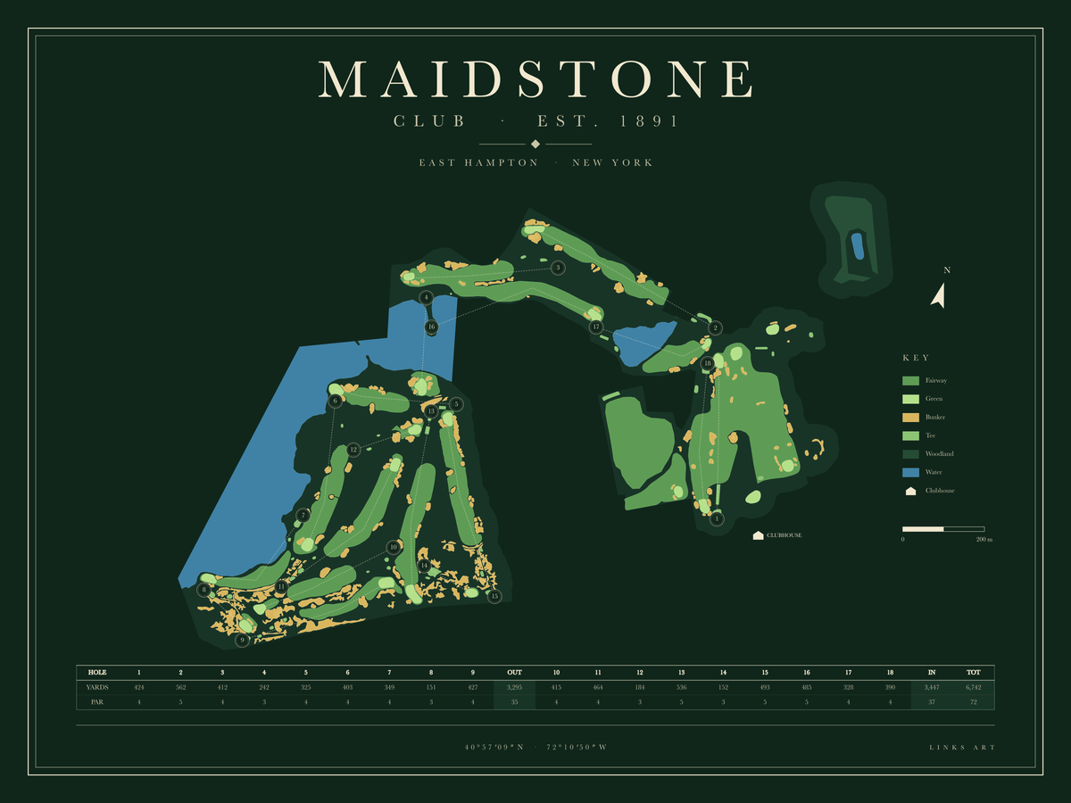 Maidstone golf course map poster, Fescue, landscape