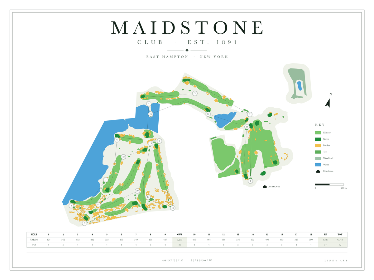 Maidstone golf course map poster, Chalk, landscape