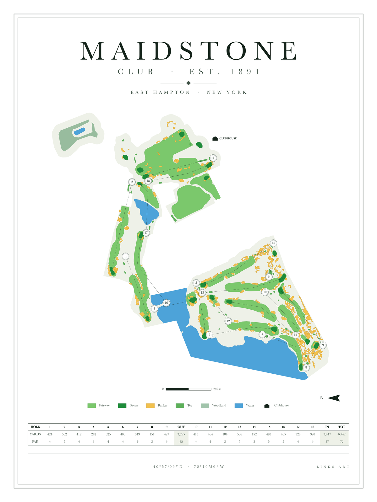 Maidstone golf course map poster, Chalk, portrait