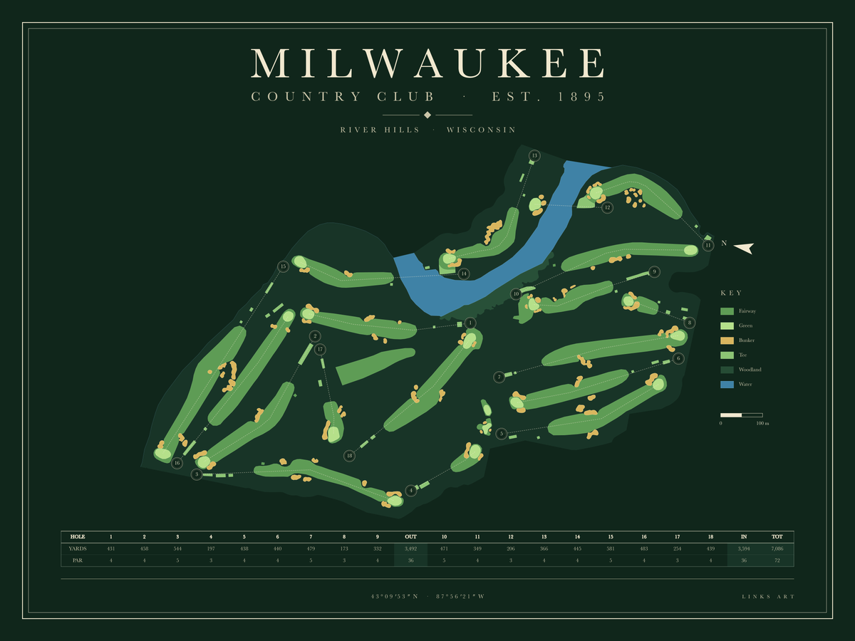 Milwaukee golf course map poster, Fescue, landscape