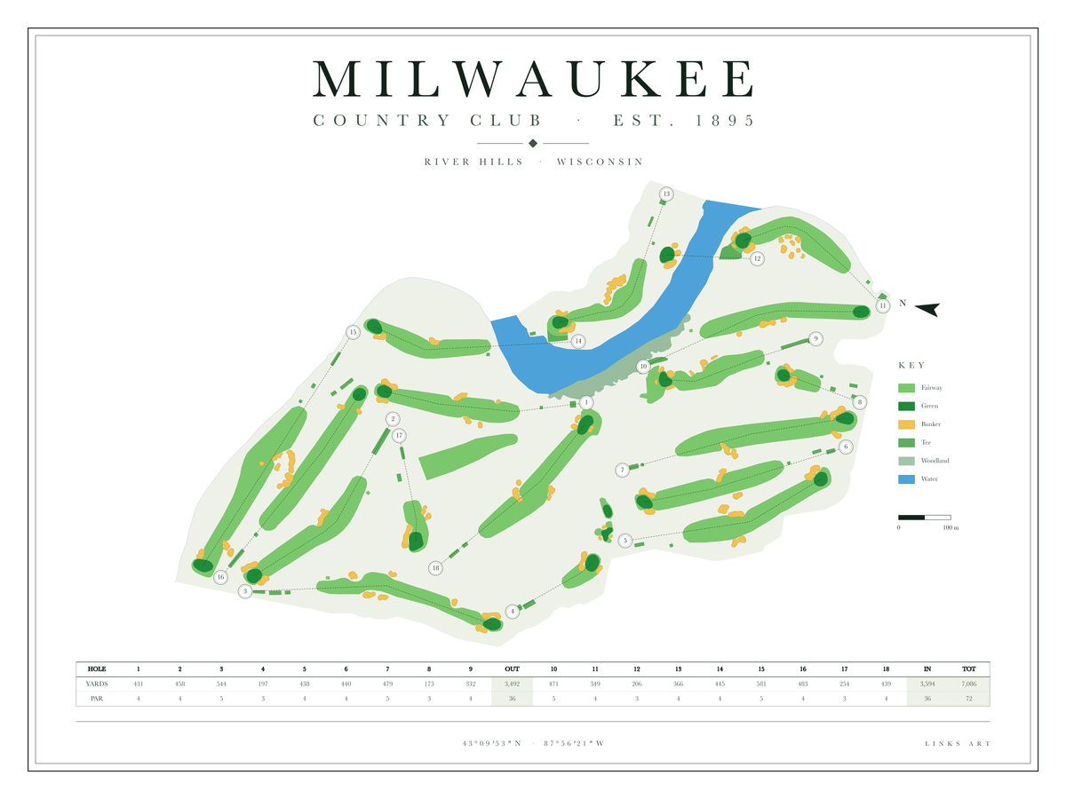 Milwaukee golf course map poster, Chalk, landscape
