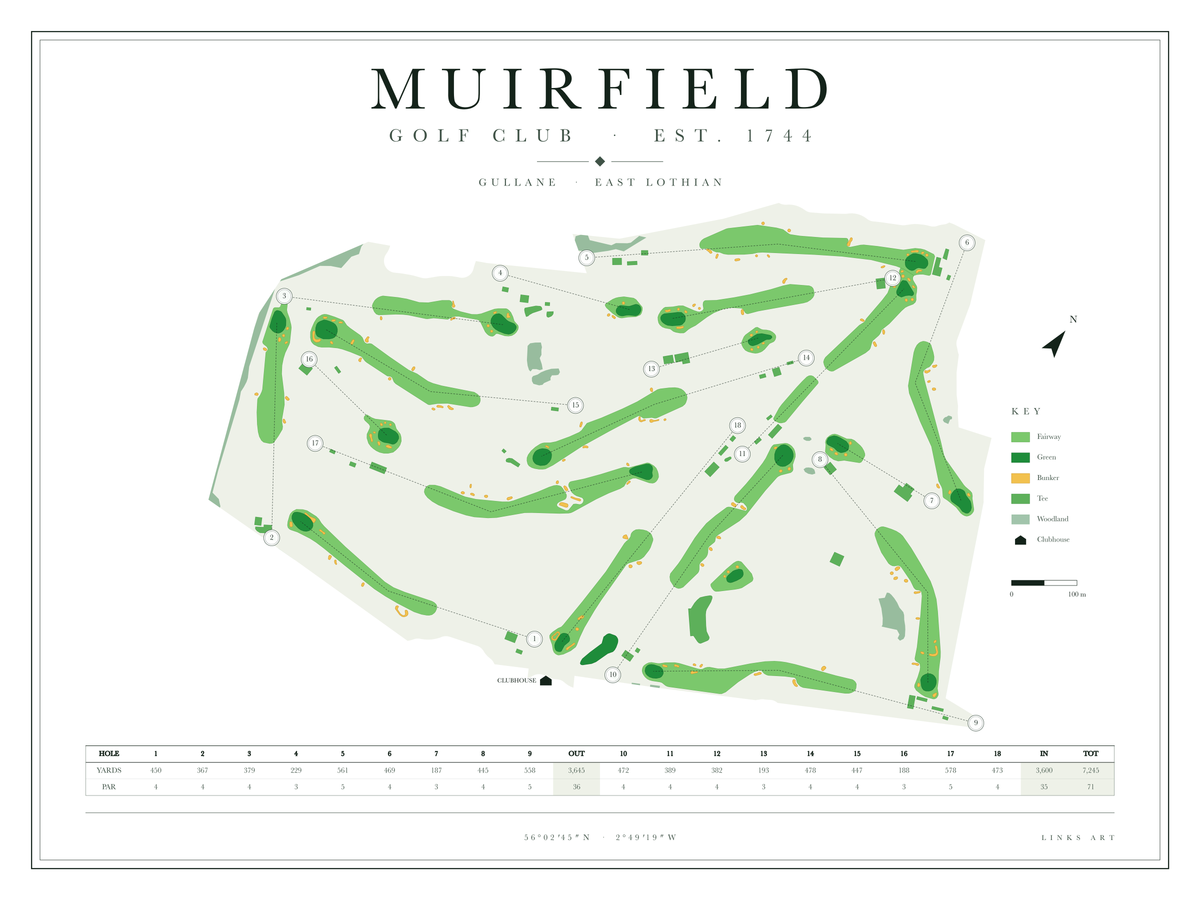 Muirfield golf course map poster, Chalk, landscape
