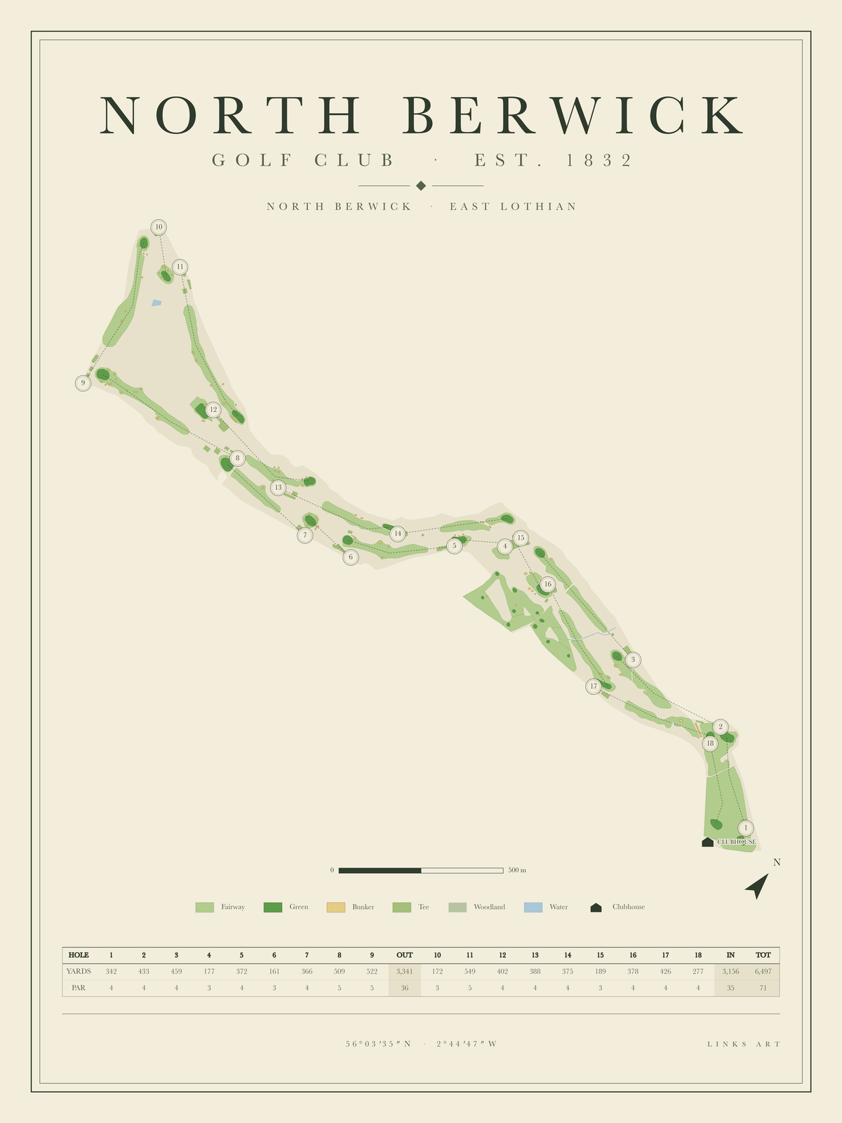 North Berwick golf course map poster, portrait