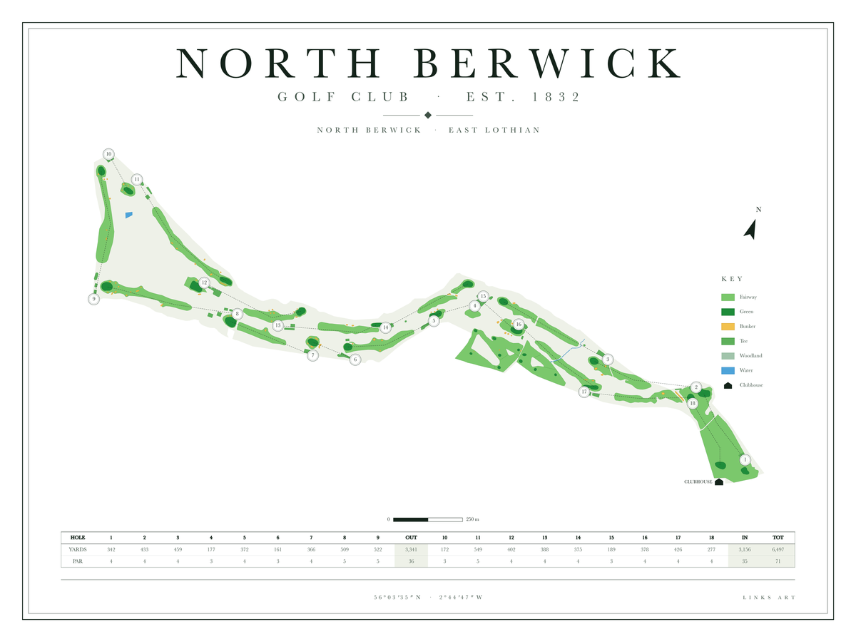 North Berwick golf course map poster, Chalk, landscape