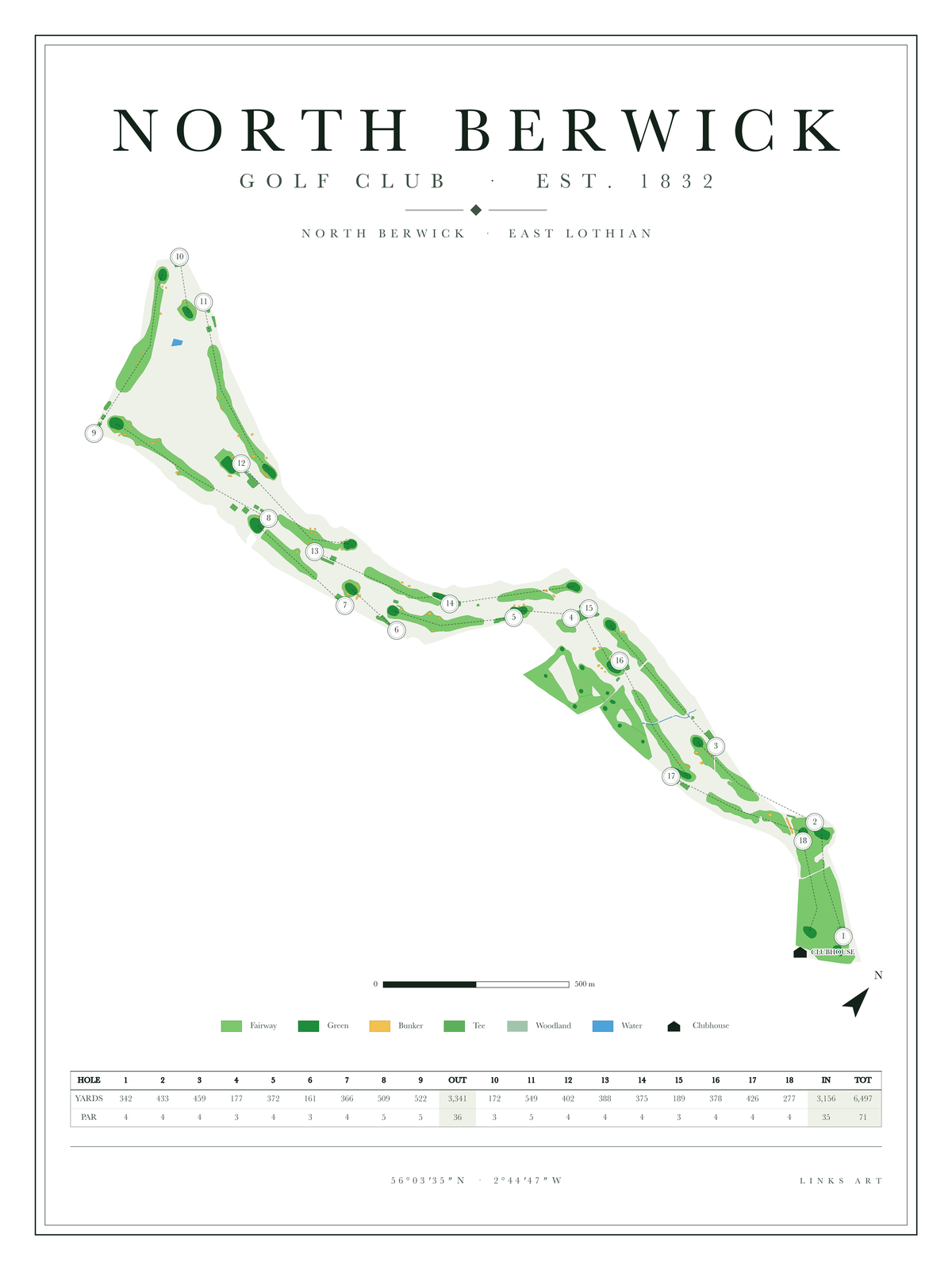 North Berwick golf course map poster, Chalk, portrait