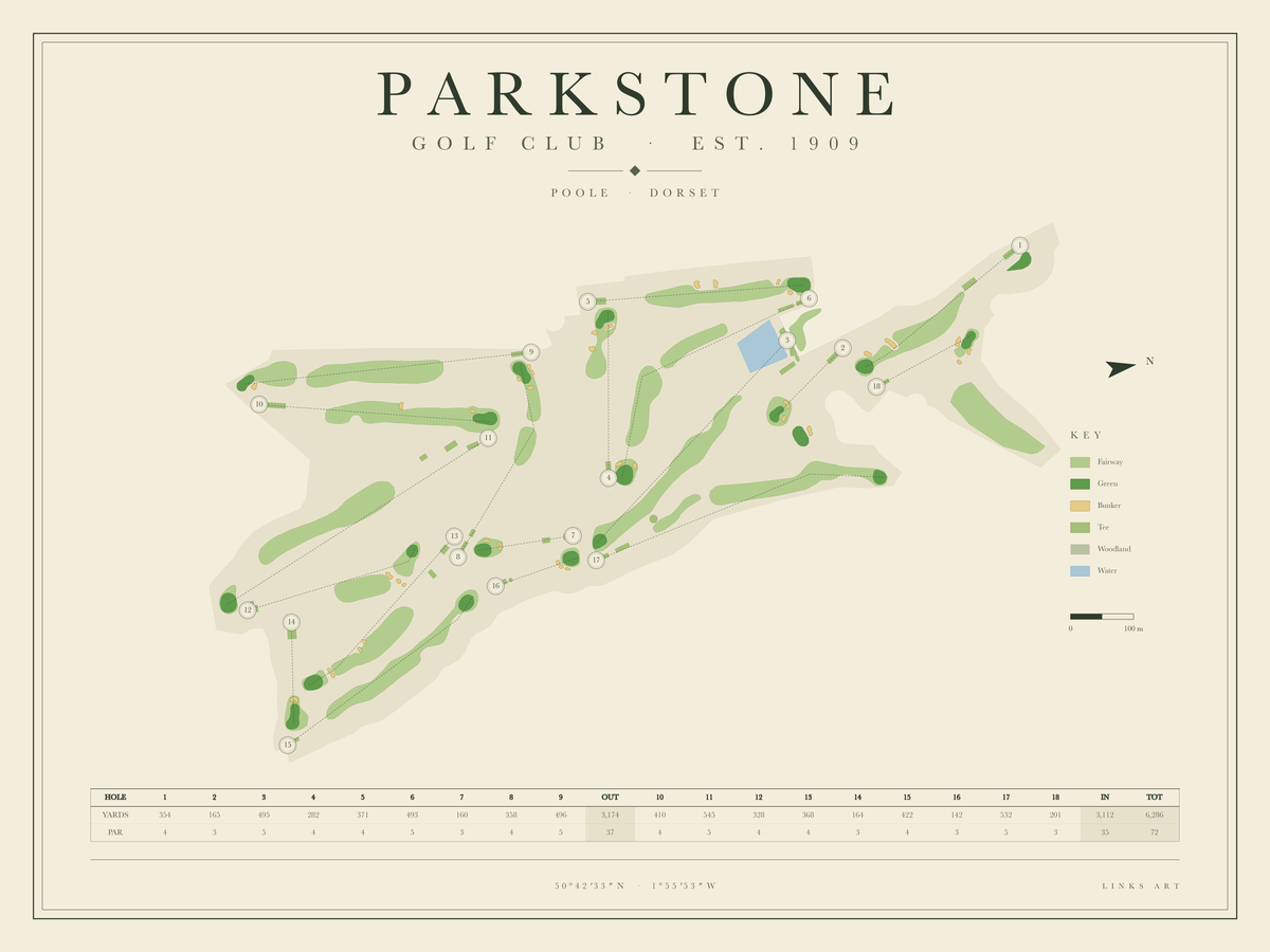 Parkstone golf course map poster, landscape