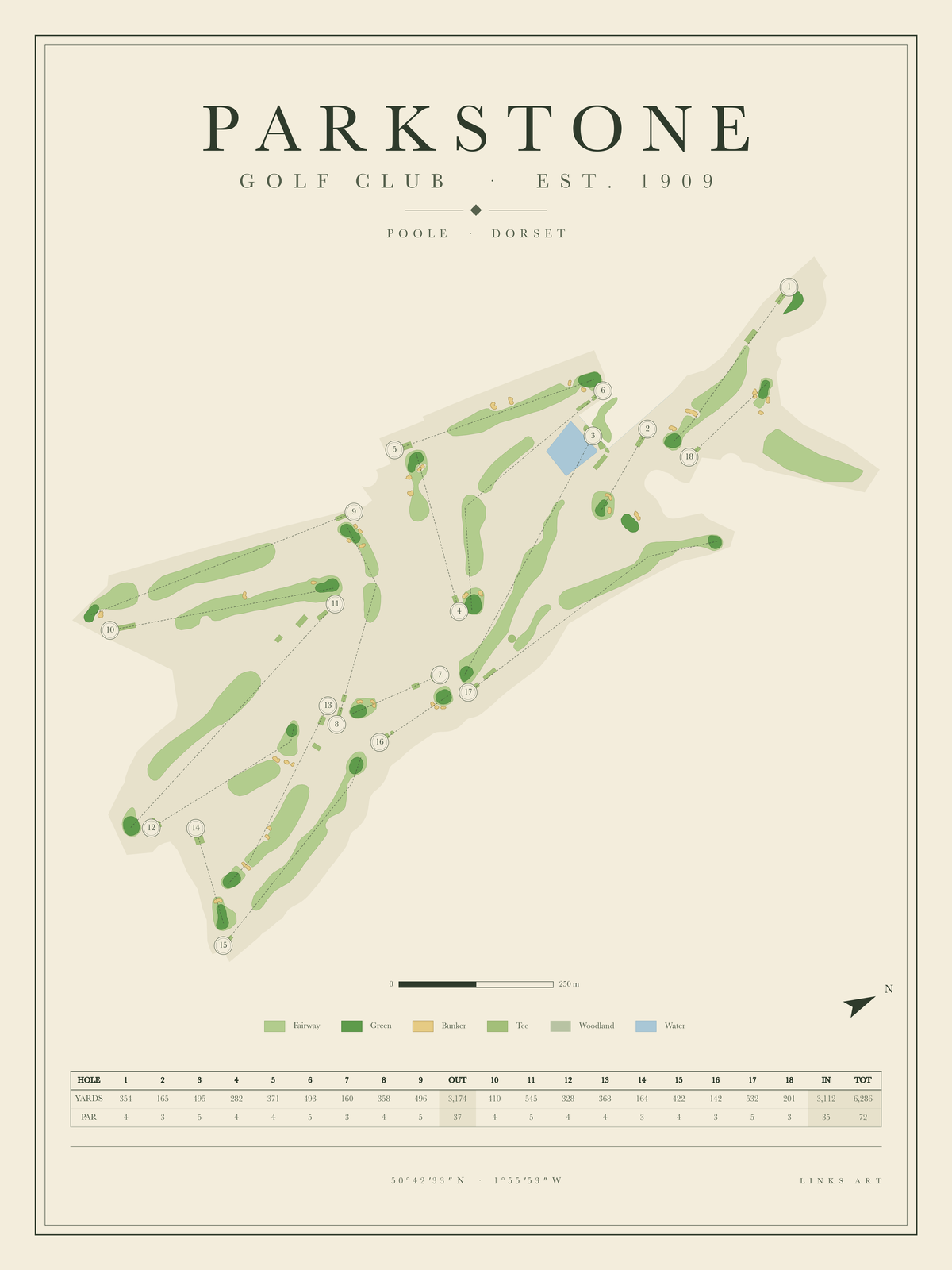 Parkstone golf course map poster, portrait