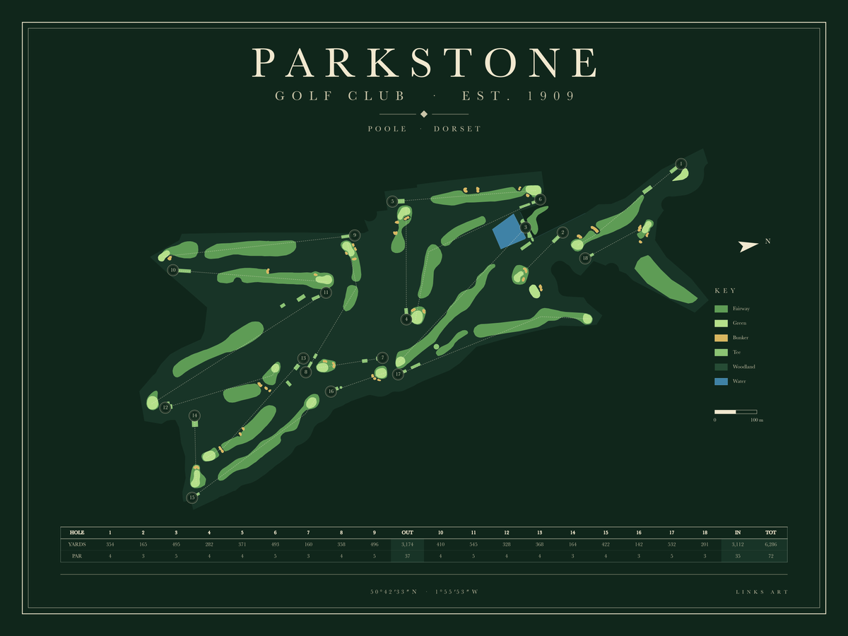 Parkstone golf course map poster, Fescue, landscape