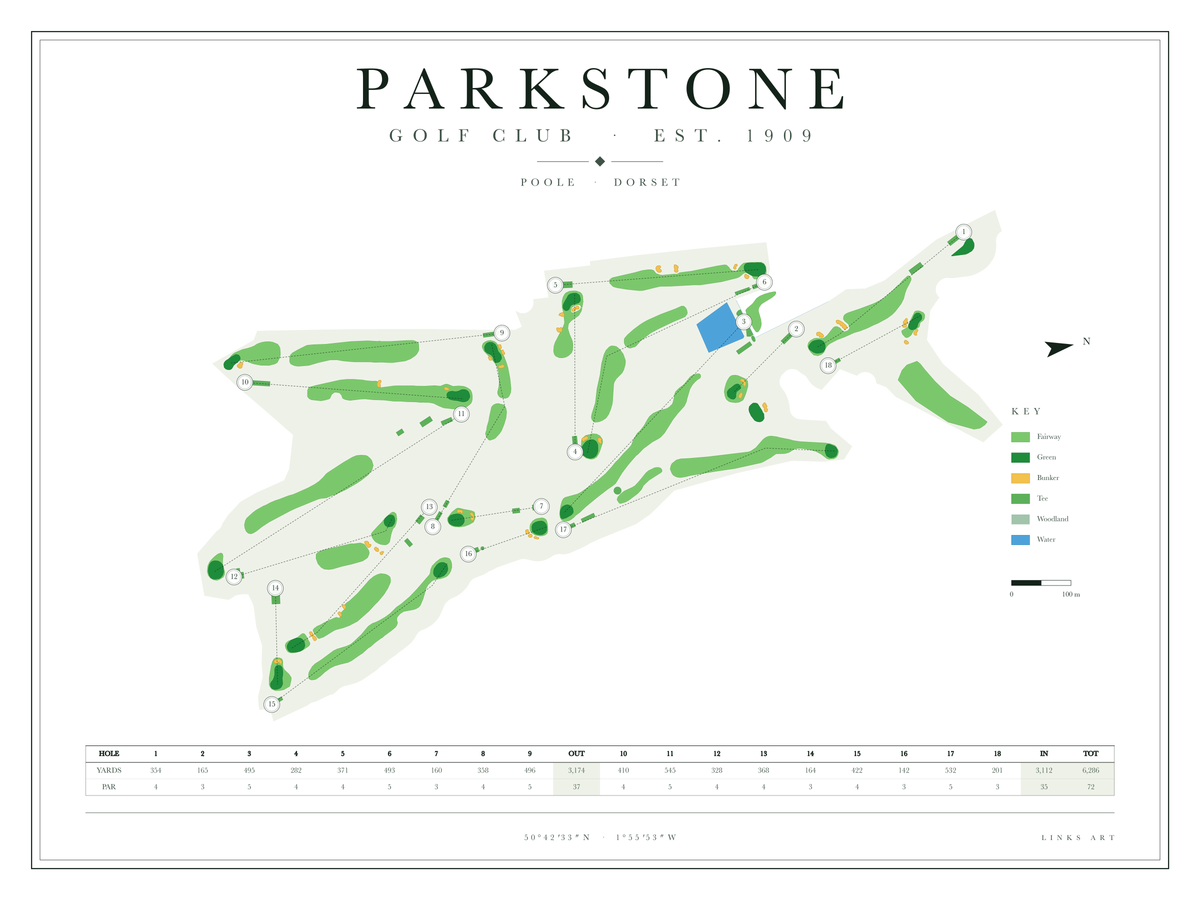 Parkstone golf course map poster, Chalk, landscape