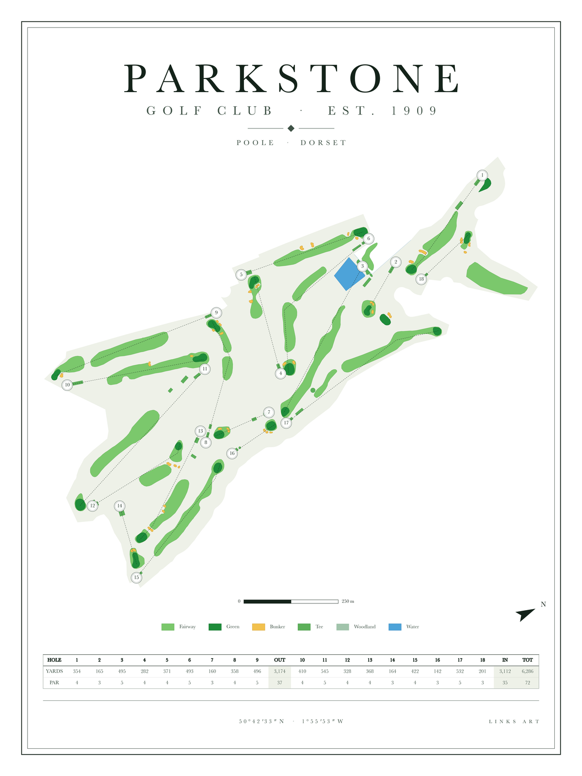 Parkstone golf course map poster, Chalk, portrait