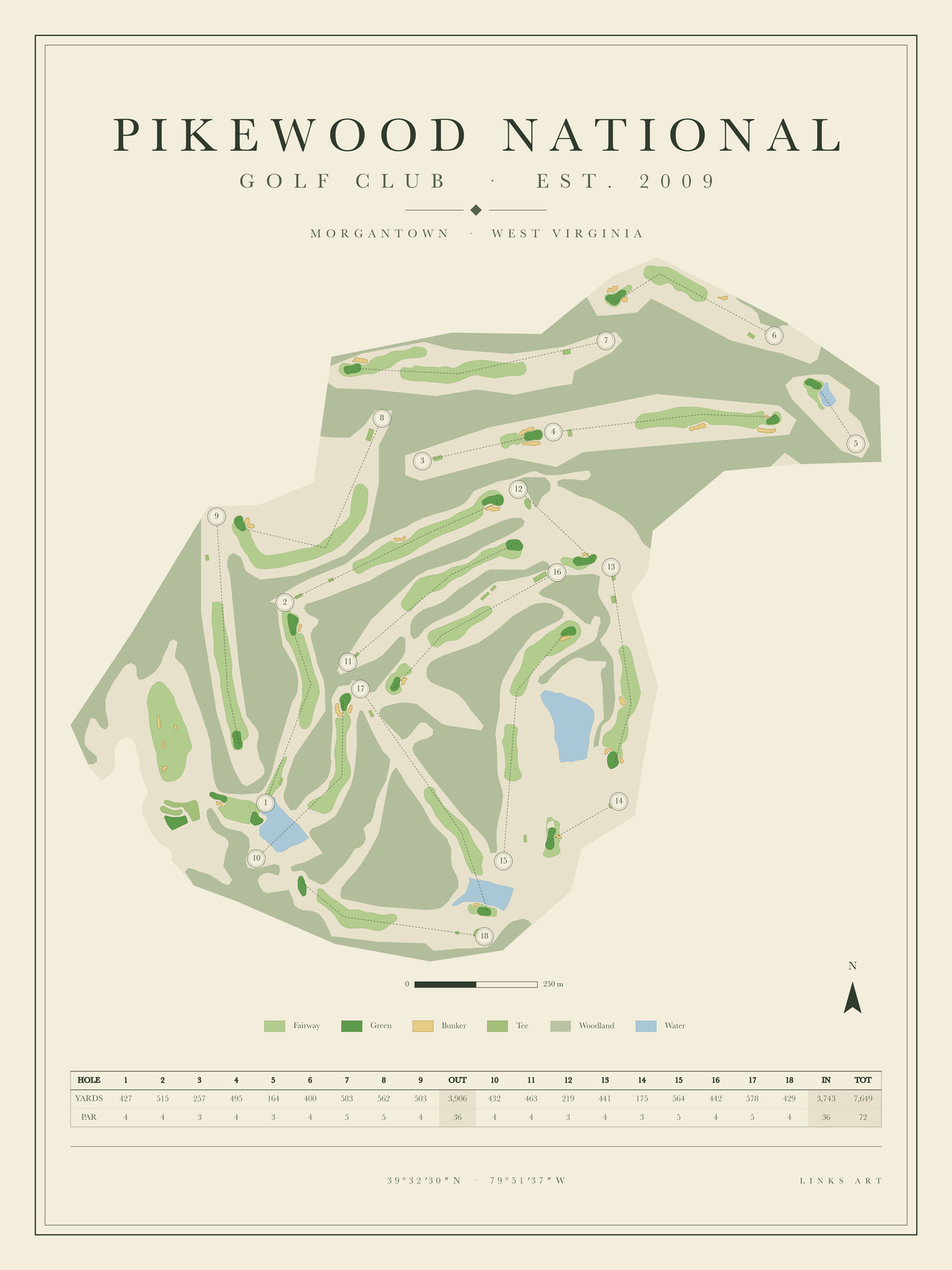 Pikewood National golf course map poster, portrait