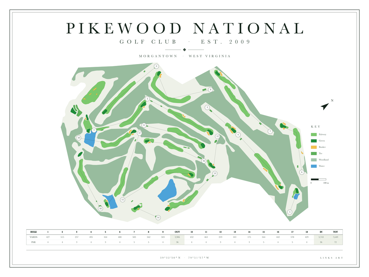 Pikewood National golf course map poster, Chalk, landscape