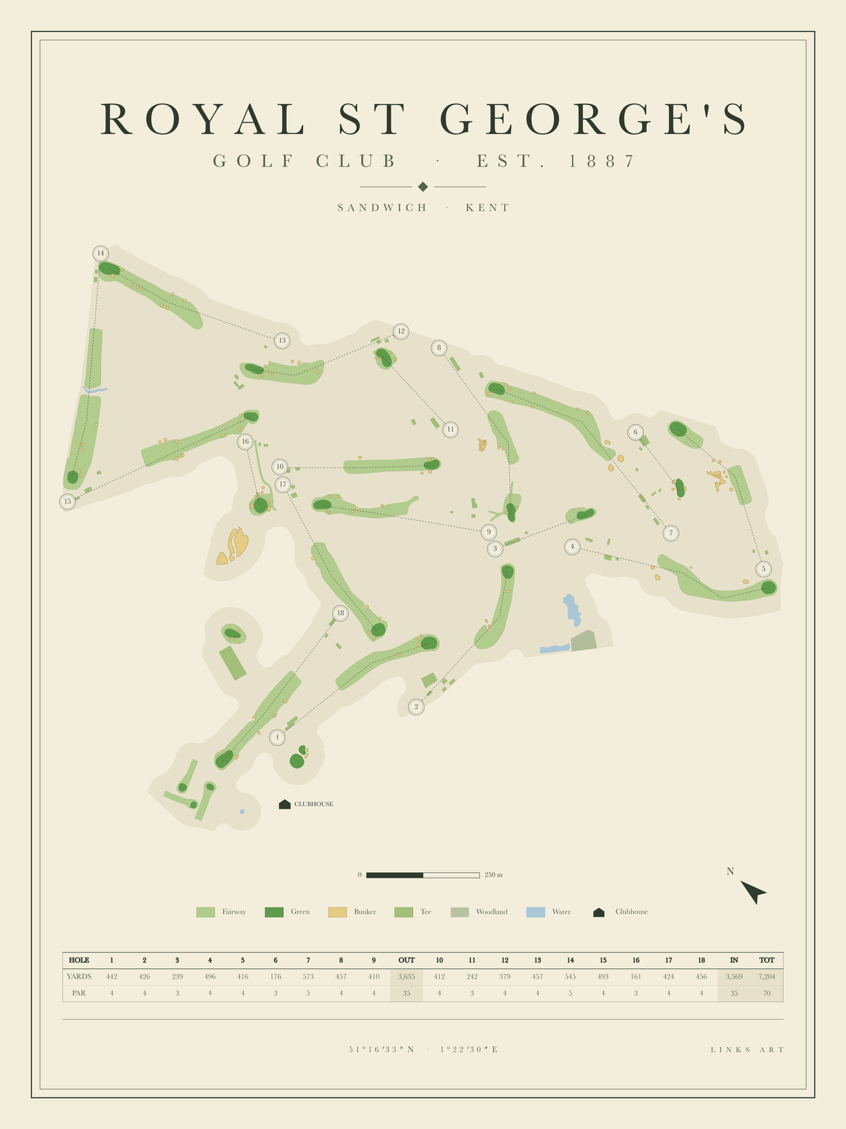 Royal St George's golf course map poster, portrait
