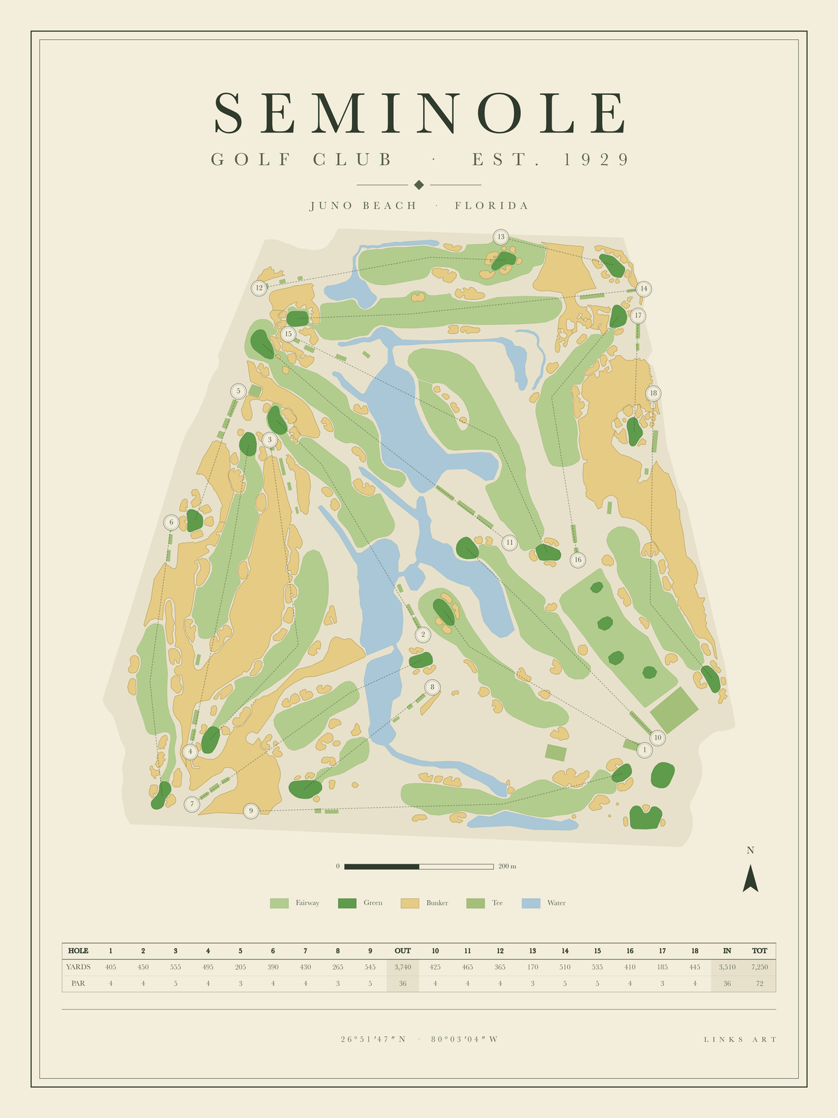 Seminole golf course map poster, portrait