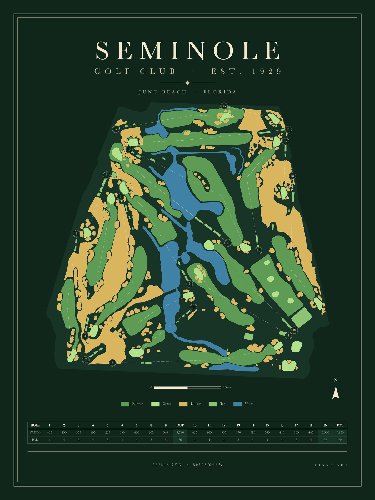 Seminole golf course map poster, Fescue, portrait
