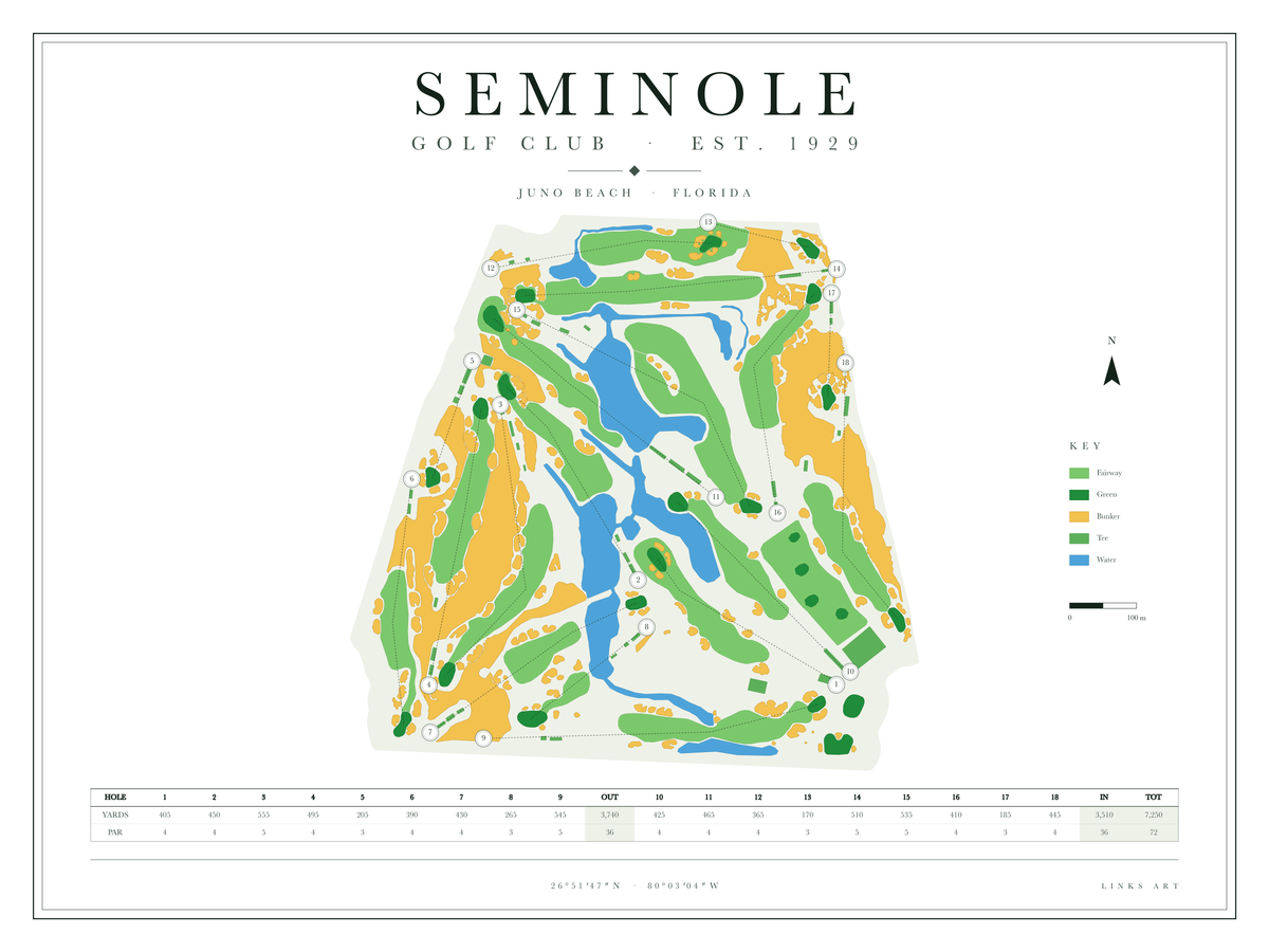 Seminole golf course map poster, Chalk, landscape