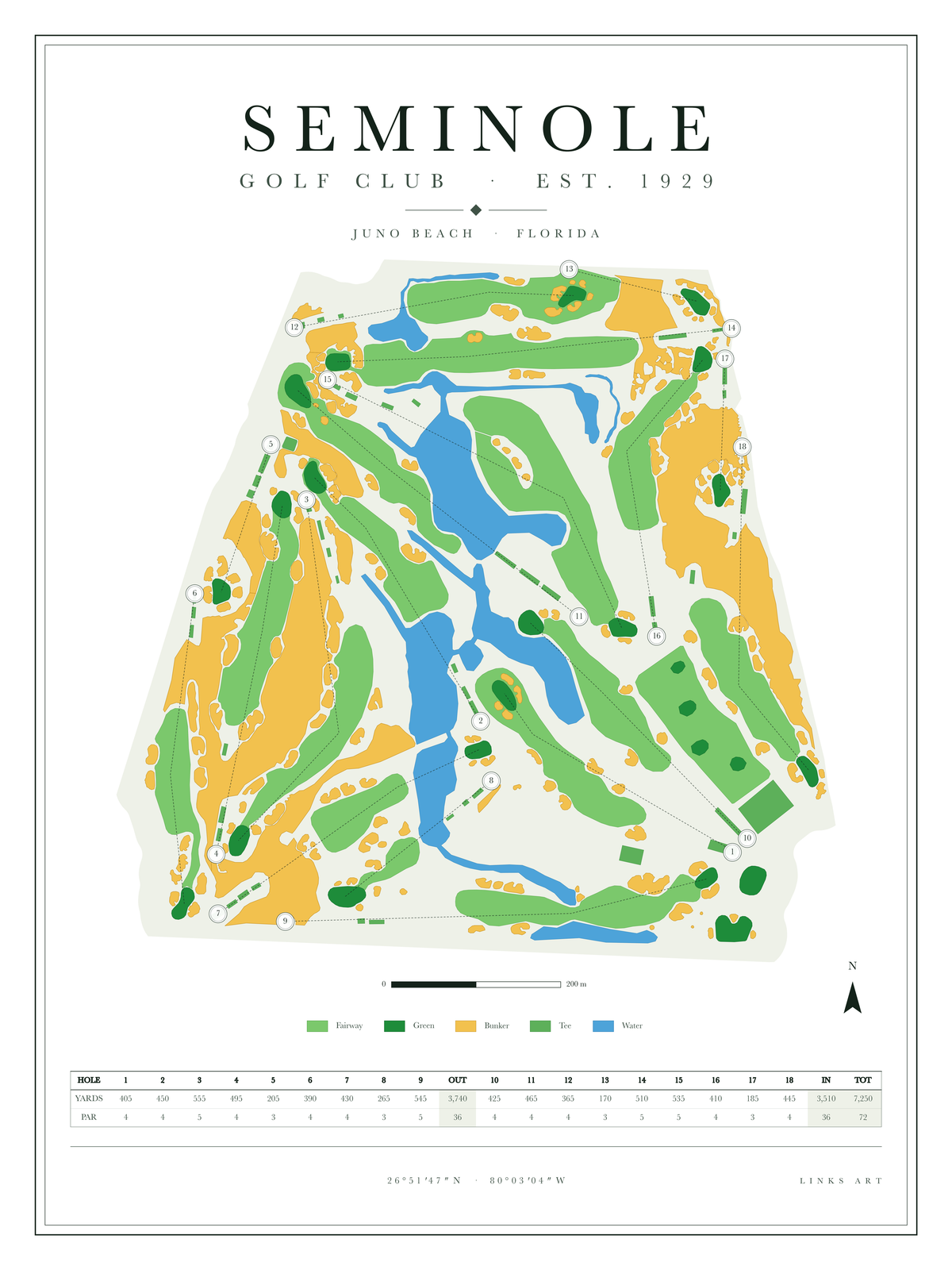 Seminole golf course map poster, Chalk, portrait