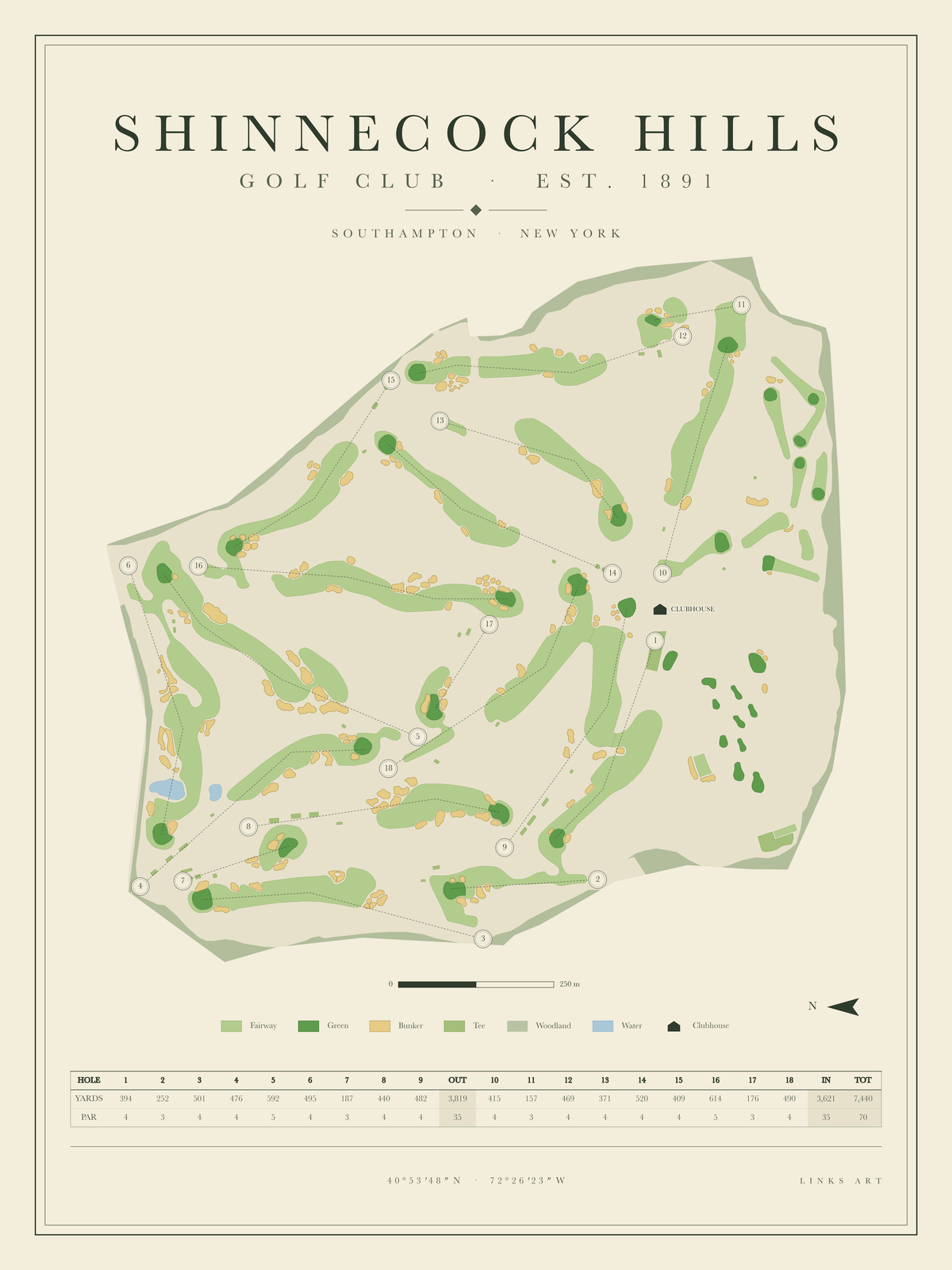 Shinnecock Hills golf course map poster, portrait