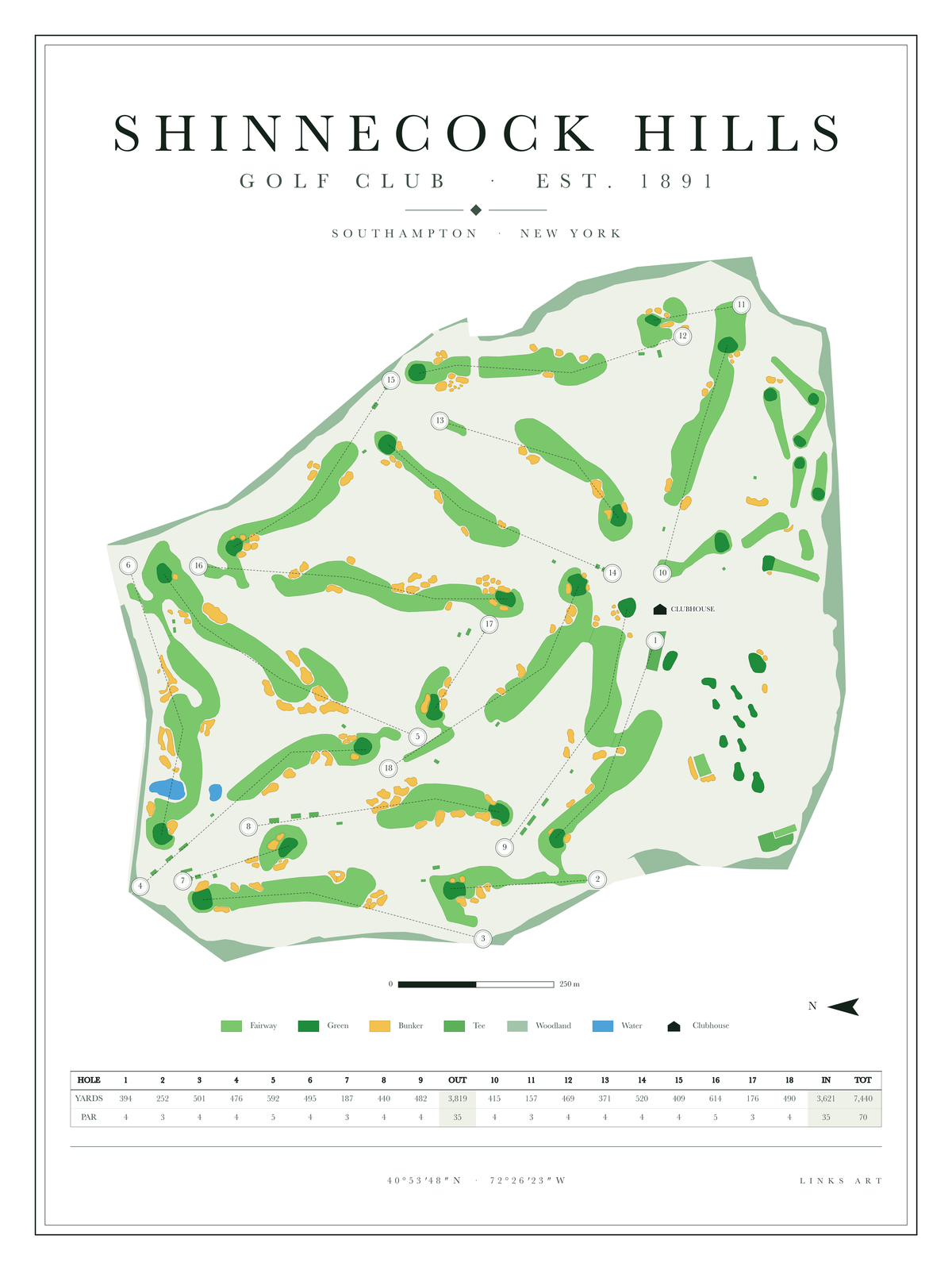 Shinnecock Hills golf course map poster, Chalk, portrait